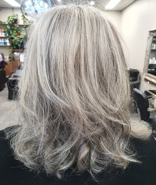 To much grey ? Let us blend it out with foils rather then cover it every 2-3 weeks.. #greyombre.. isolation showed us all our true colours➡️ for before ..home care will be blonde shampoo and conditioner.. we also recommend a toner with haircuts to ke