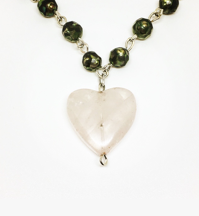 Rose Quartz Heart Pendant in Pearl