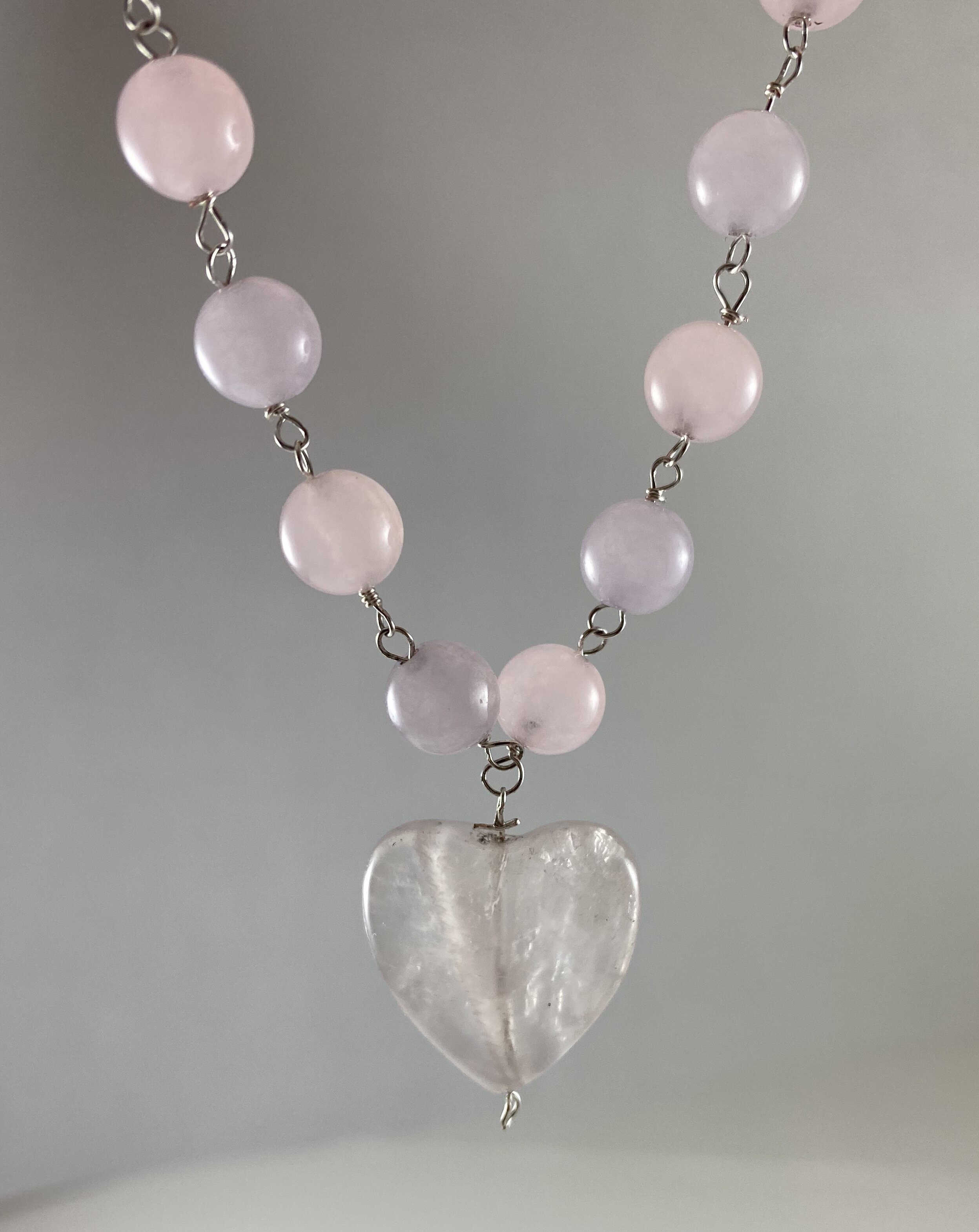 Rose Quartz Heart Pendant in Jade