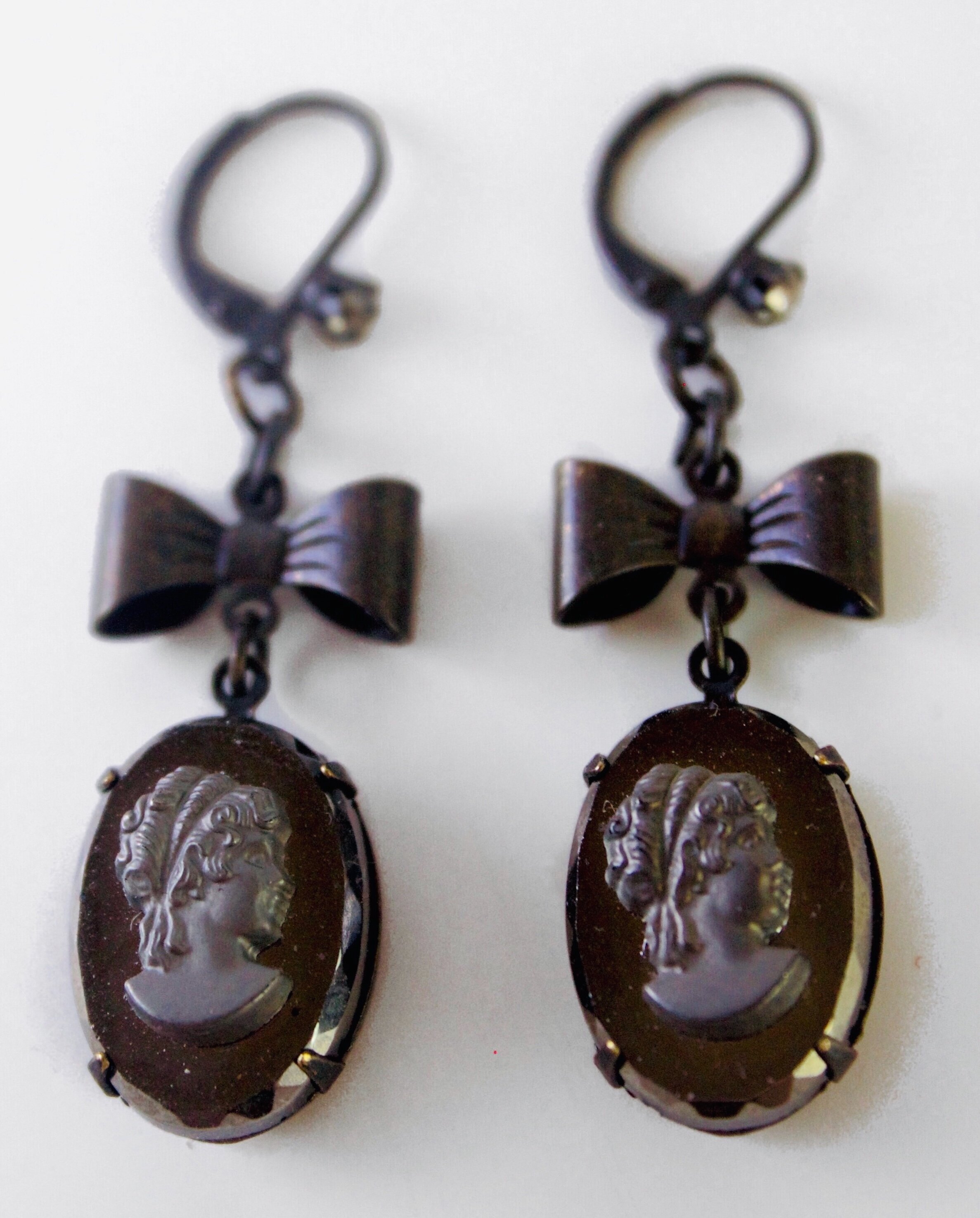 Eco-Friendly Hematite and Mirror Vintage Cameo Earrings