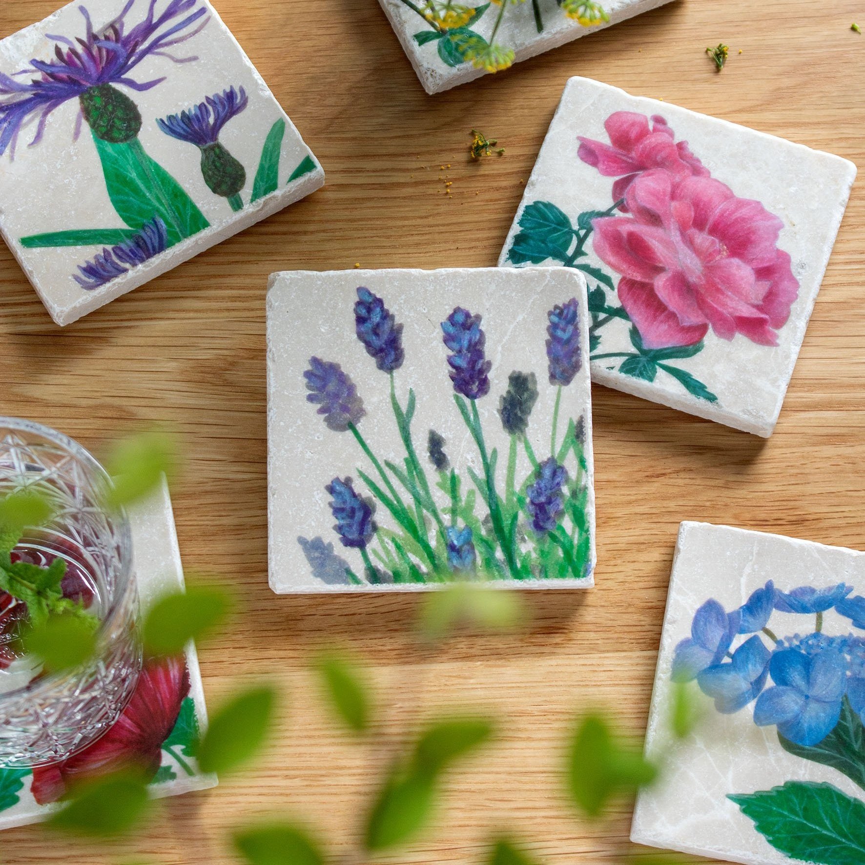 Garden+Coasters-on+wooden+table-lavender+focus.jpg