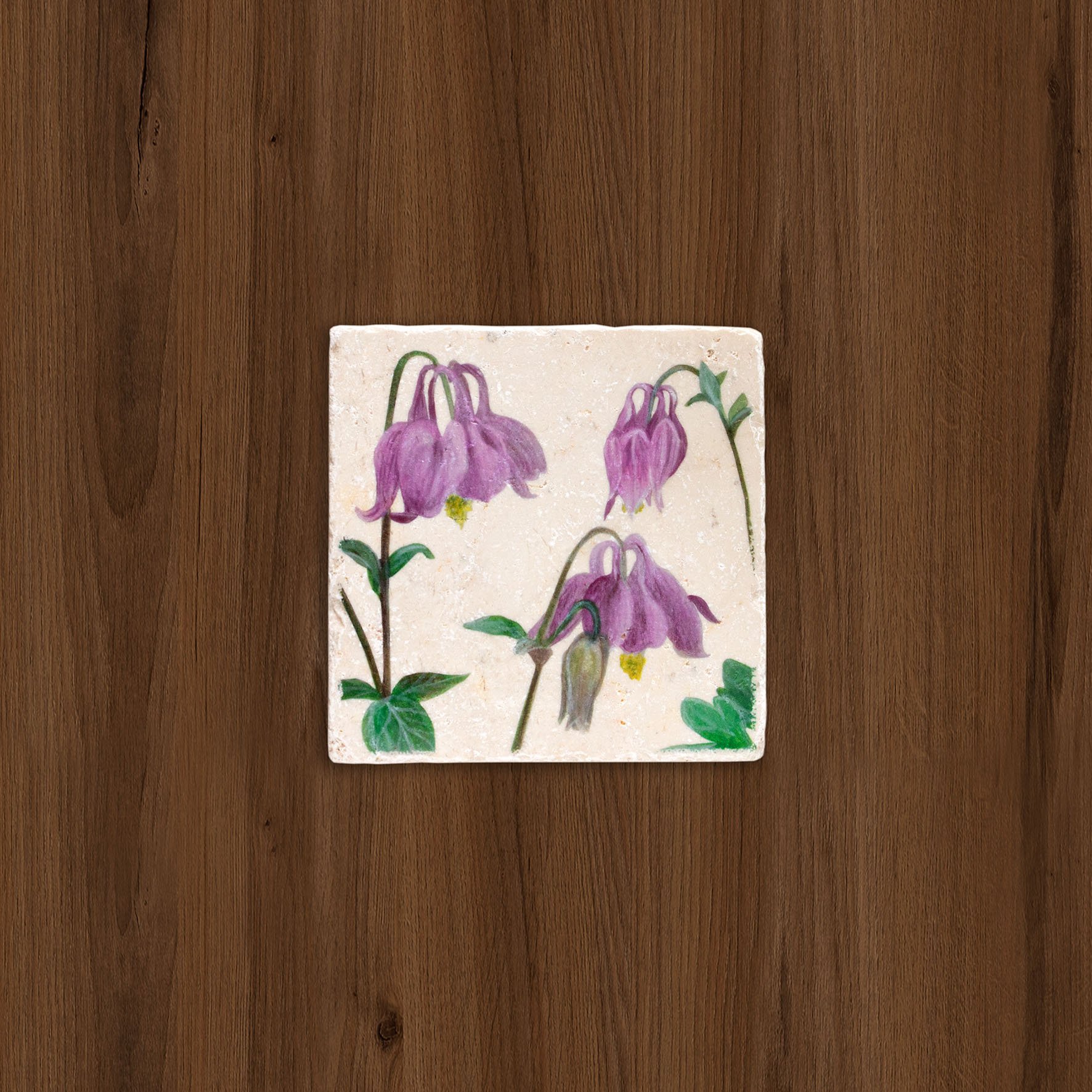 Pink Columbine stone coaster-table flatlay.jpg