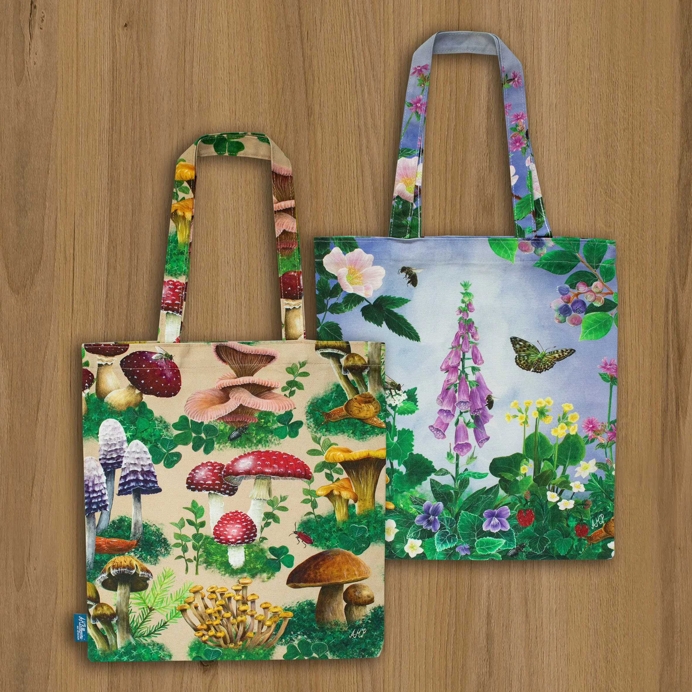Printed Cotton Tote Bag Set of Two - Mix & Match