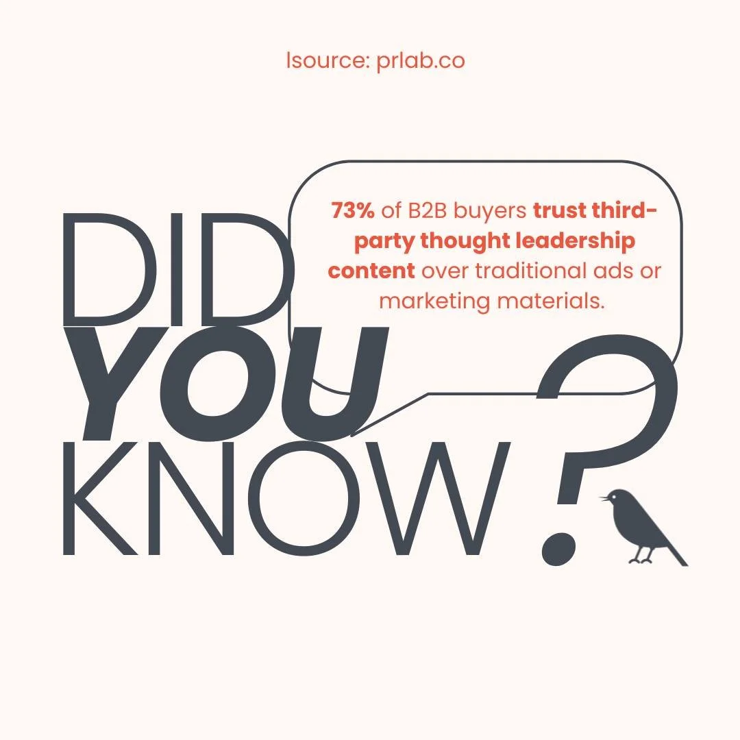 💡 Did you know? 73% of B2B buyers trust third-party thought leadership over ads. Boost your credibility with expert insights and smart PR strategies.
#B2BPR #ThoughtLeadership #PRTips