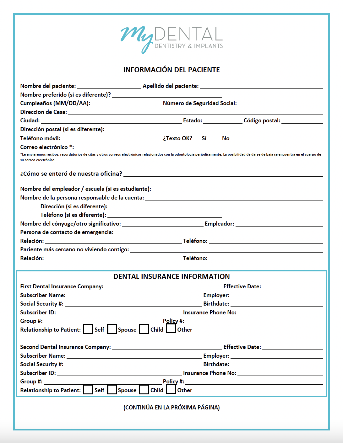 New Patient Form (SPANISH)