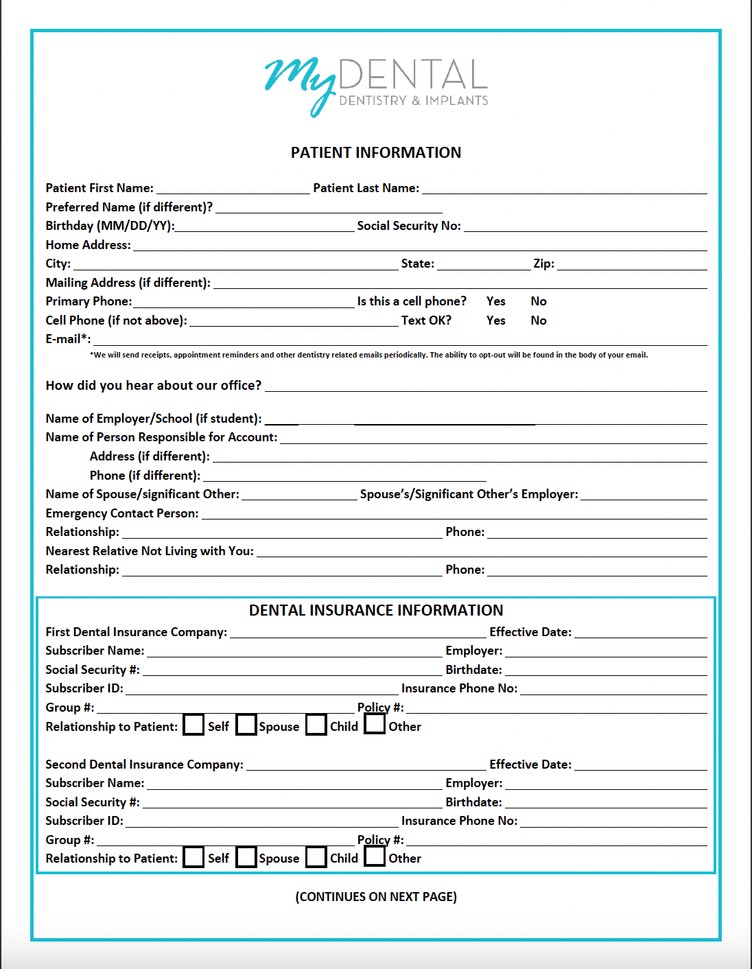 New Patient Form (ENGLISH)