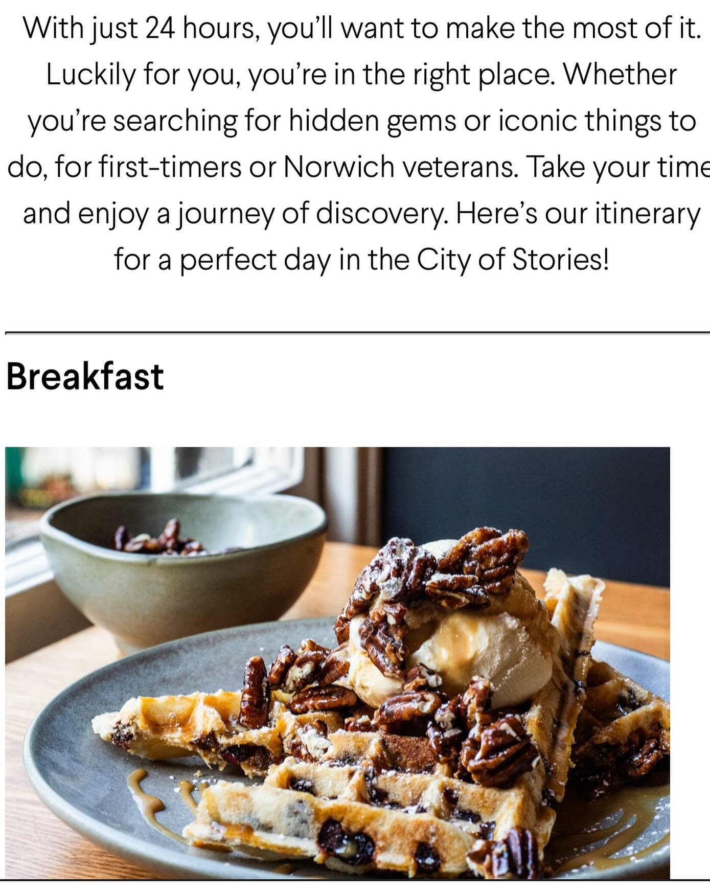Huge thank you to Katie Thompson @visitnorwich for mentioning us in &lsquo;24 hours in Norwich&rsquo; Waffle House Norwich really needed a moral boost after all the damage and hard work. We were voted one of the places not to miss ❤️ Please head over