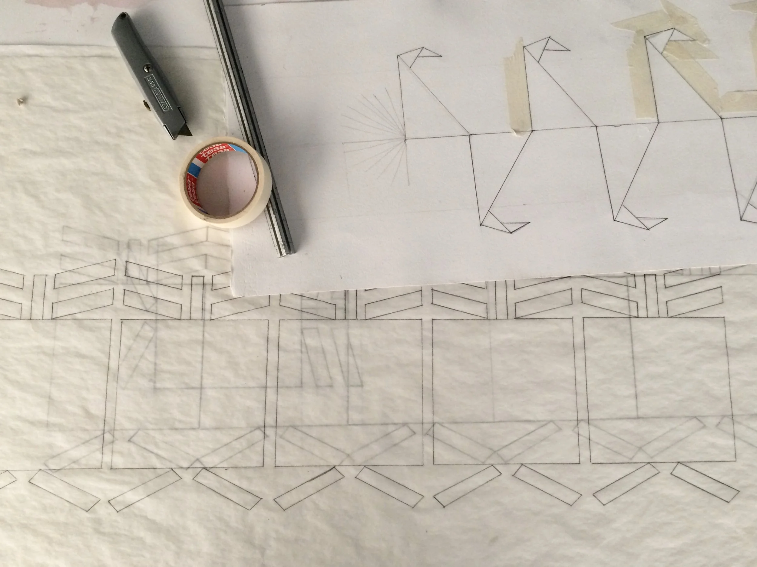 Sketches of a sculpture in progress from the artist residency of Benvenuto Ch'ab'aq Jaay