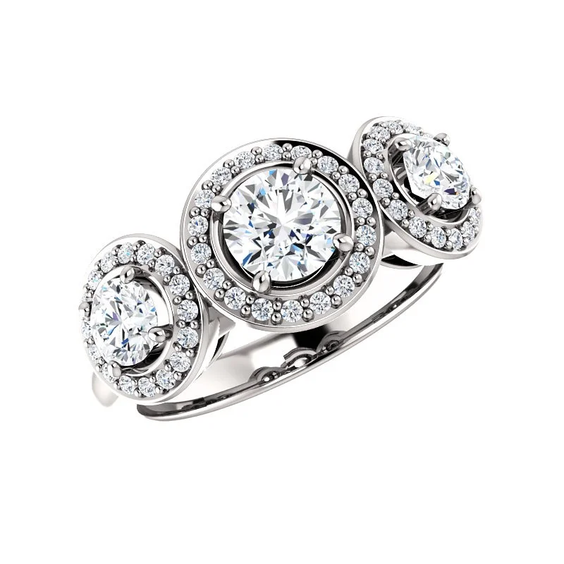3-Stone Halo Engagement Ring