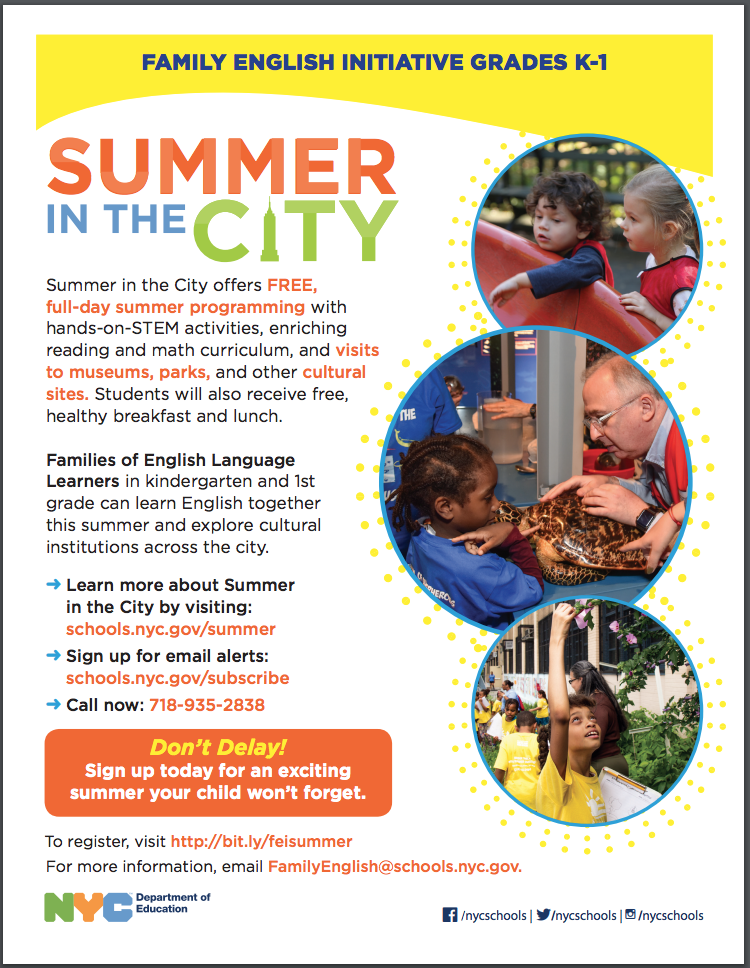 Opportunity for Caregivers to Learn English with their Child his summer
