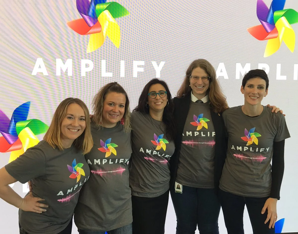 Amplify Board Members at Dreamforce 17 (left to right): Amy Pannu, Joanna Iturbe, Marisa Lopez, Tracy Kronzak, and Joni Bryan. Amplify Board Members not shown: Jace Bryan, Judi Sohn, and Michelle Regal.