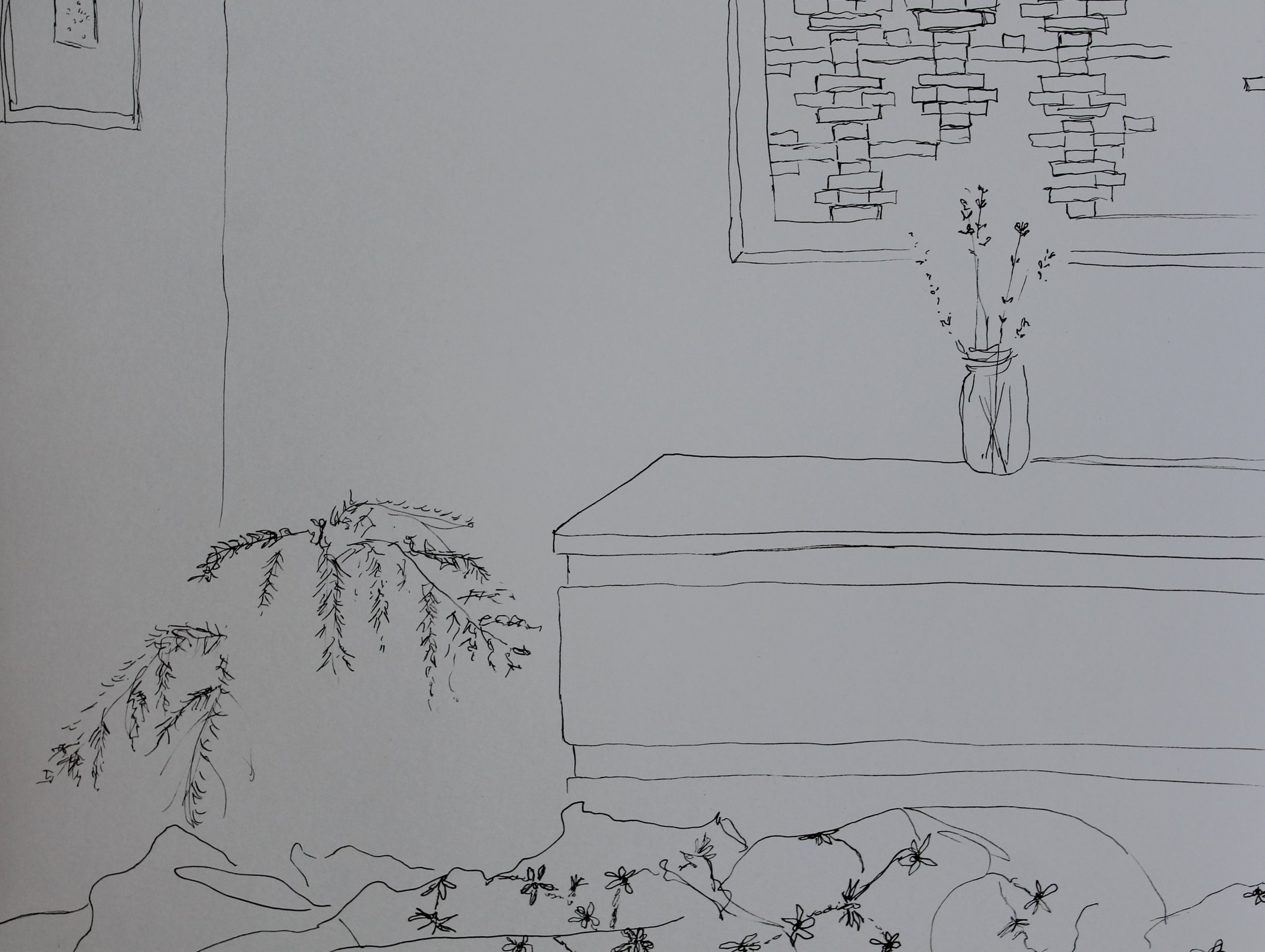    interiors  , 2016-present micron pen drawings. photographs. 