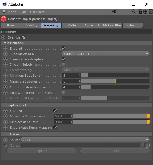 Attributes to get displacement with the Redshift object tag.