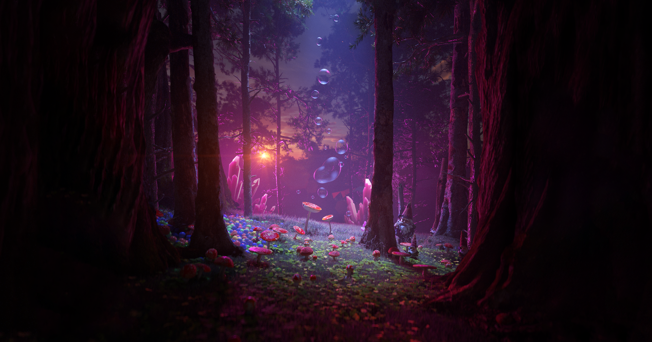 Deep scene. Сказочный светящийся лес. Темный лес 4д. Лес Синема 4д. Светящиеся цветы в лесу.