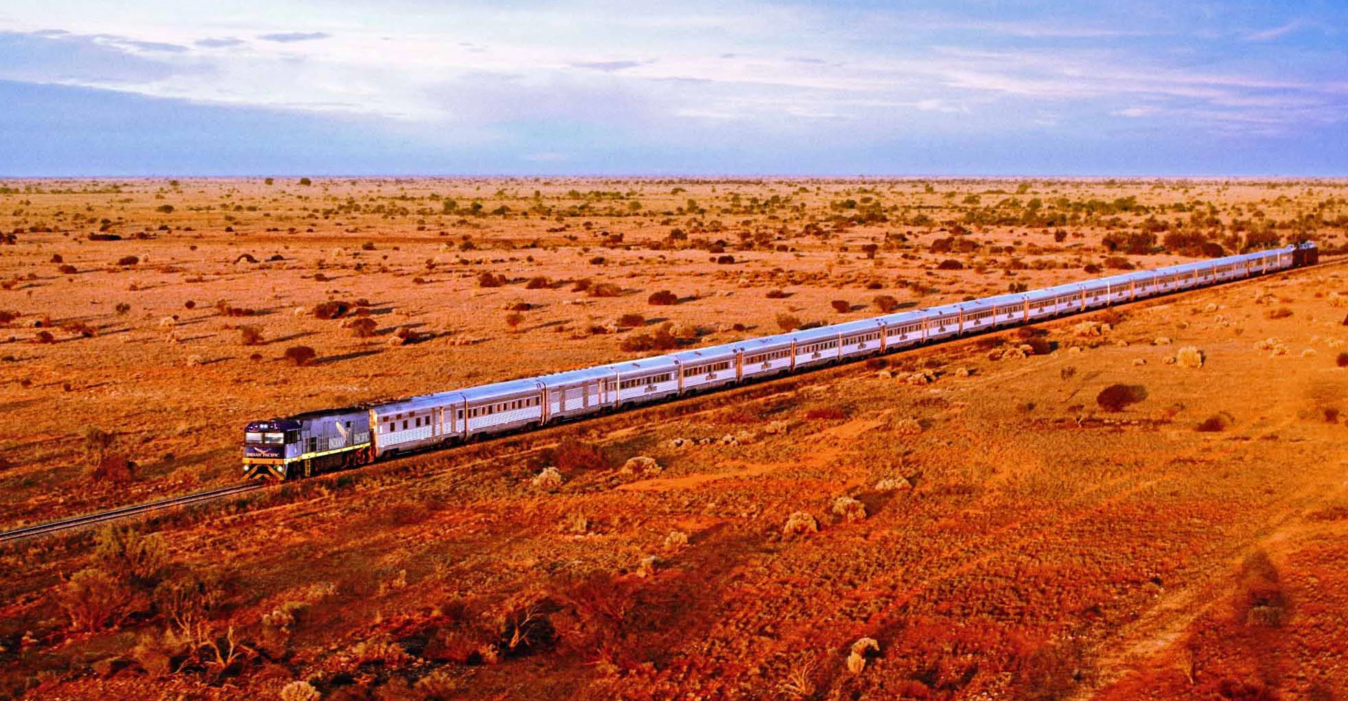 Outback: The Indian Pacific takes 65 hours to travel from Sydney to Perth.