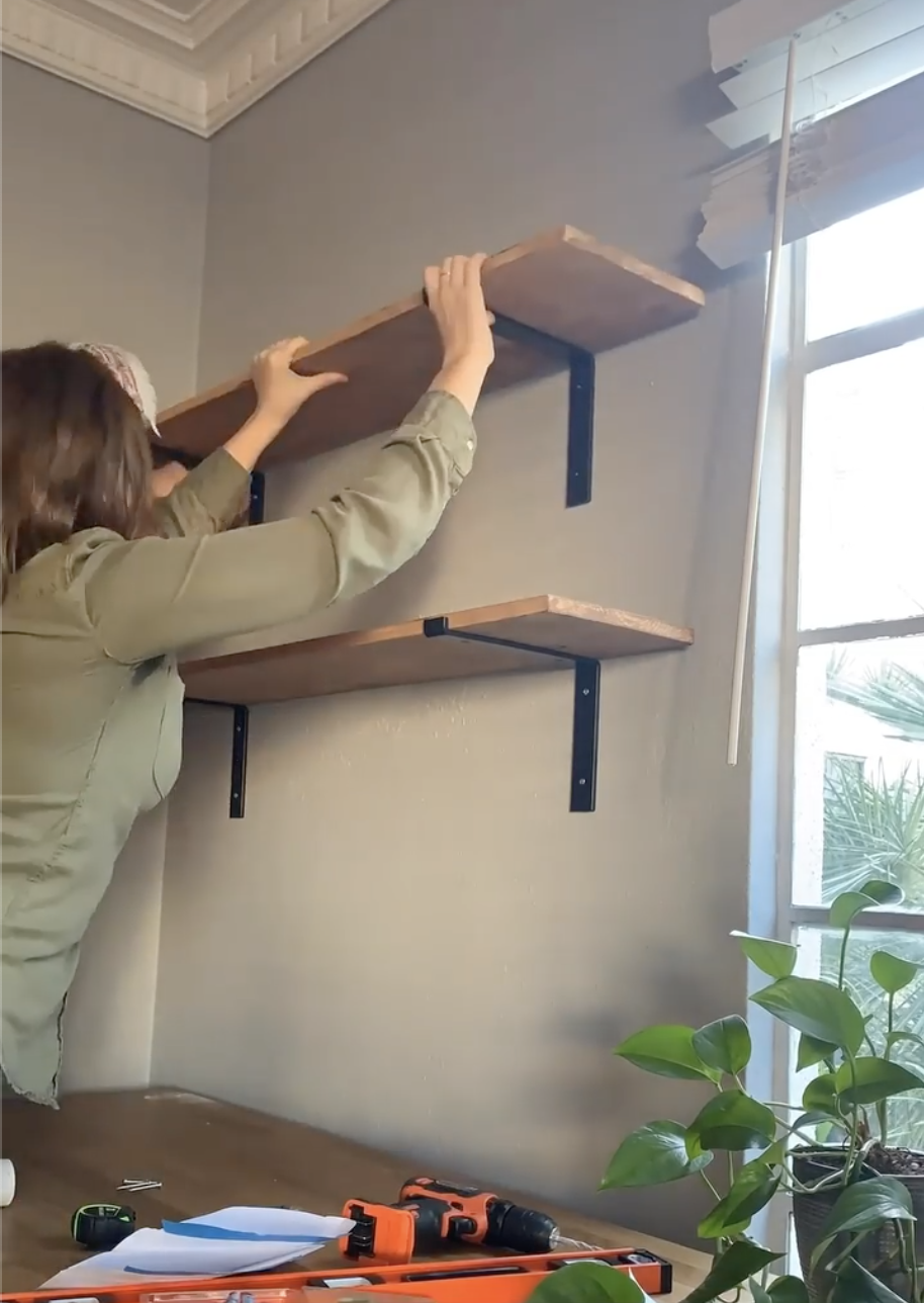 hanging a top shelf in a home office