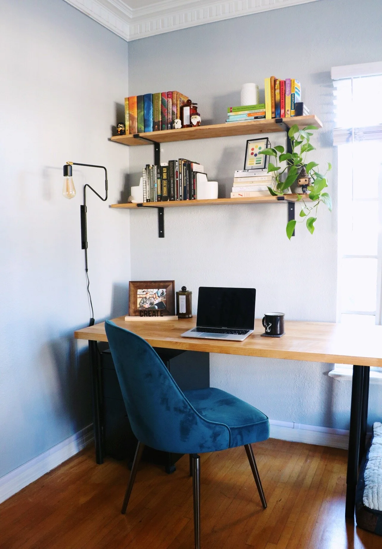 A work from home office setup in a Los Angeles apartment