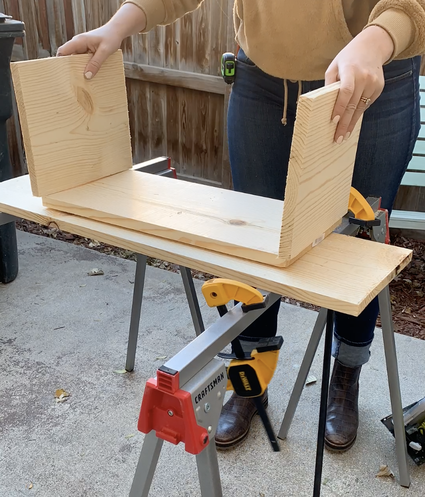 three wood boards building a dog bowl station