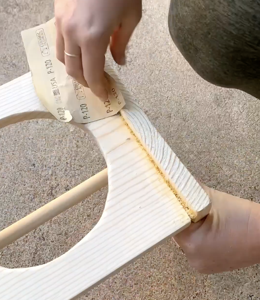sandpaper on pine wood boards
