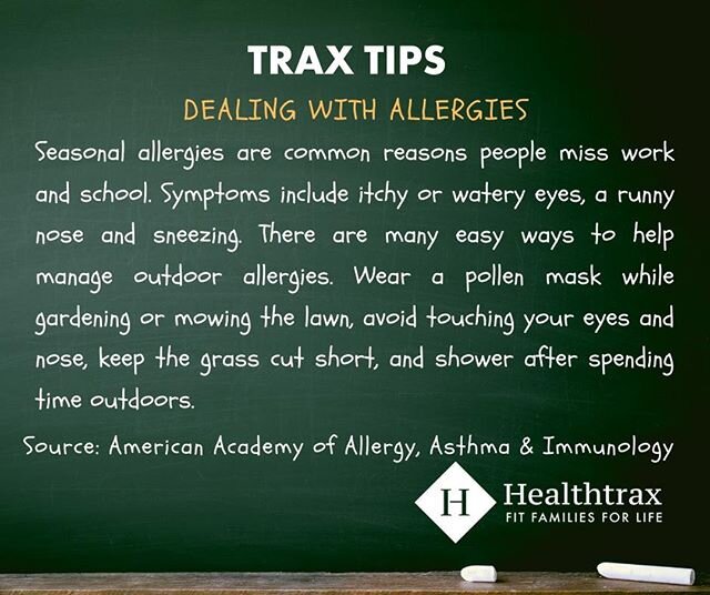Trax Tip: Dealing with seasonal allergies? They can be a pain, especially as we're all spending more time outdoors. Consider a pollen mask while gardening or doing yard work, and be sure to shower when you go inside after a walk or hike.