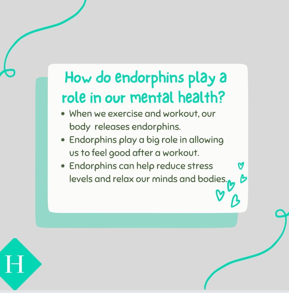 💚How do endorphins play a role in our mental health? 

💚When we exercise and workout, our bodies will release endorphins. Endorphins can impact the way the we feel after a workout because they can help reduce stress and allow us to feel good. 

💚E