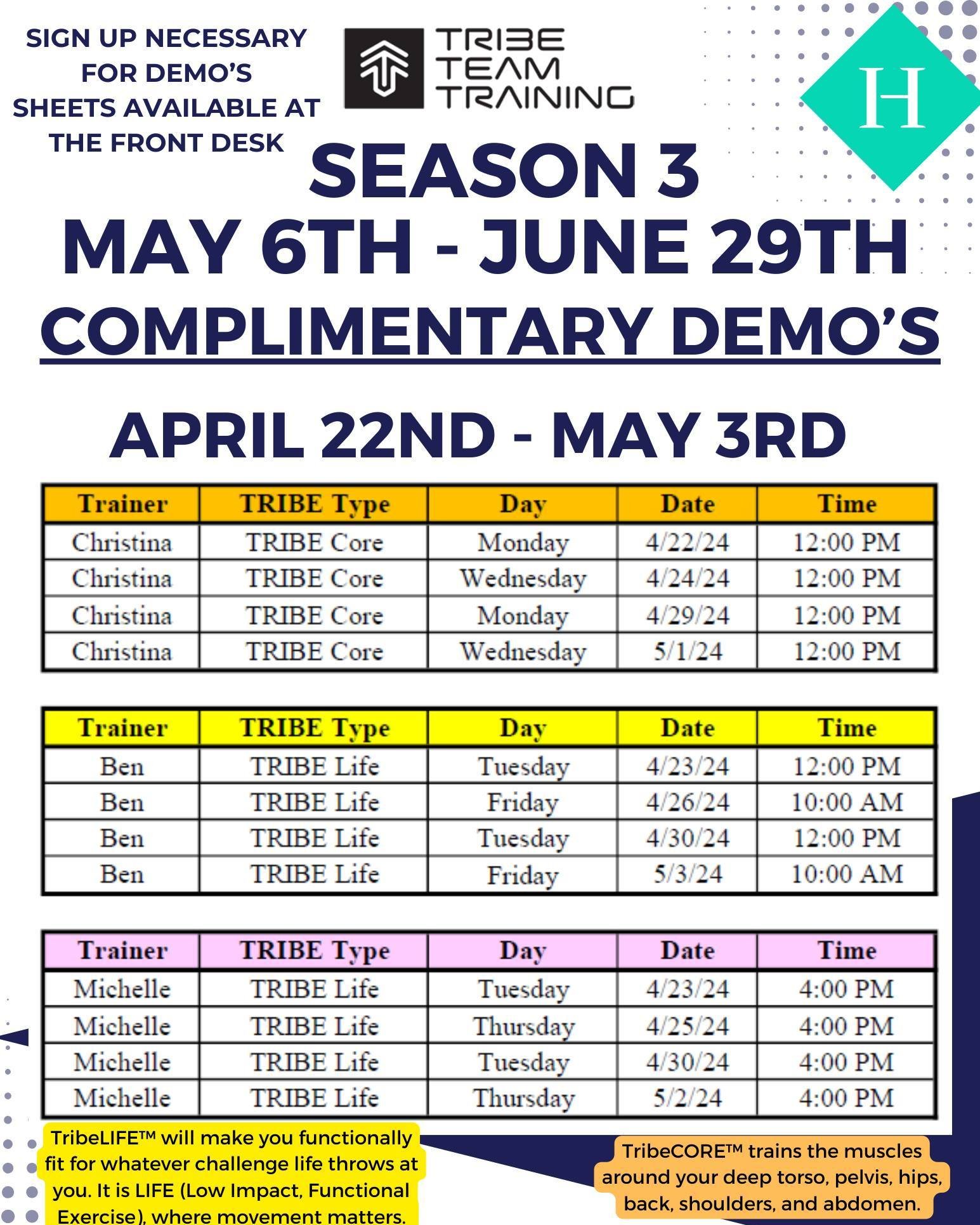 Come see what this exciting program is all about. 

We ask that you sign up for demo's so please sign up for your demo at the front desk, the upstairs fitness desk or outside the Wellness Studio (upstairs). 

You can also email Michelle at mhatzberge