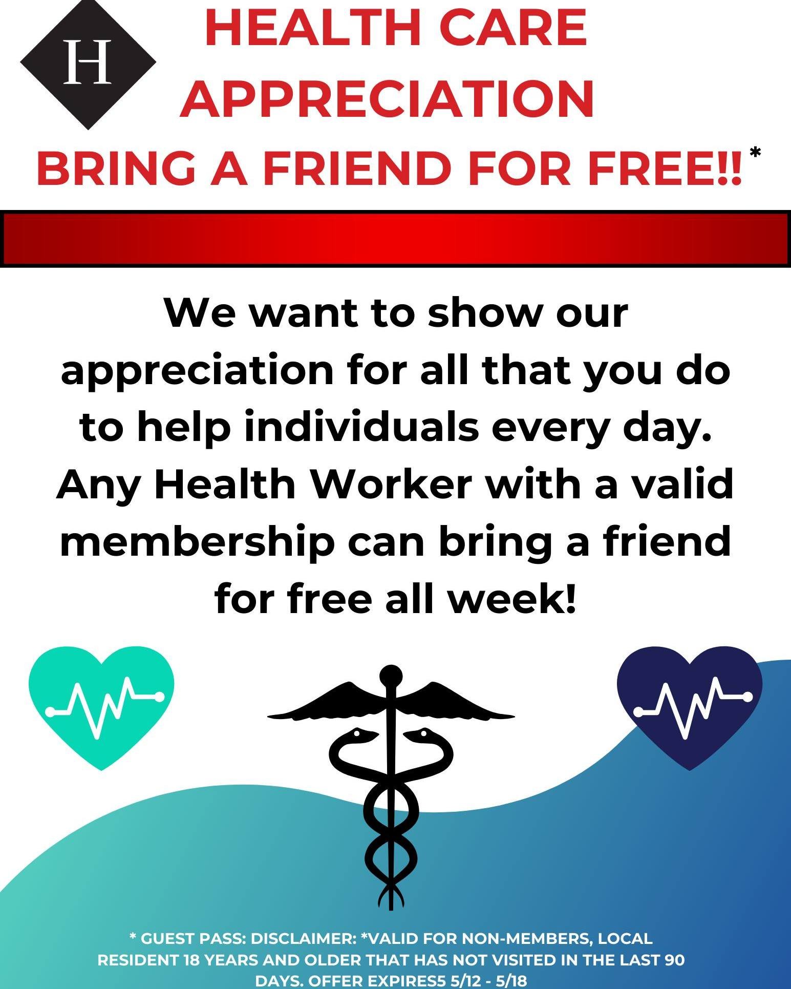 Bring your fellow Health Care friend for FREE, the week of 5/12 to 5/18. 
Let us show you how much we appreciate you!!! 💪💪

 #healthbenefits #personaltraining #gymmotivation #healthtraxwarwick #getfit #warwickri #Healthcare #healthcarejobs #healthc