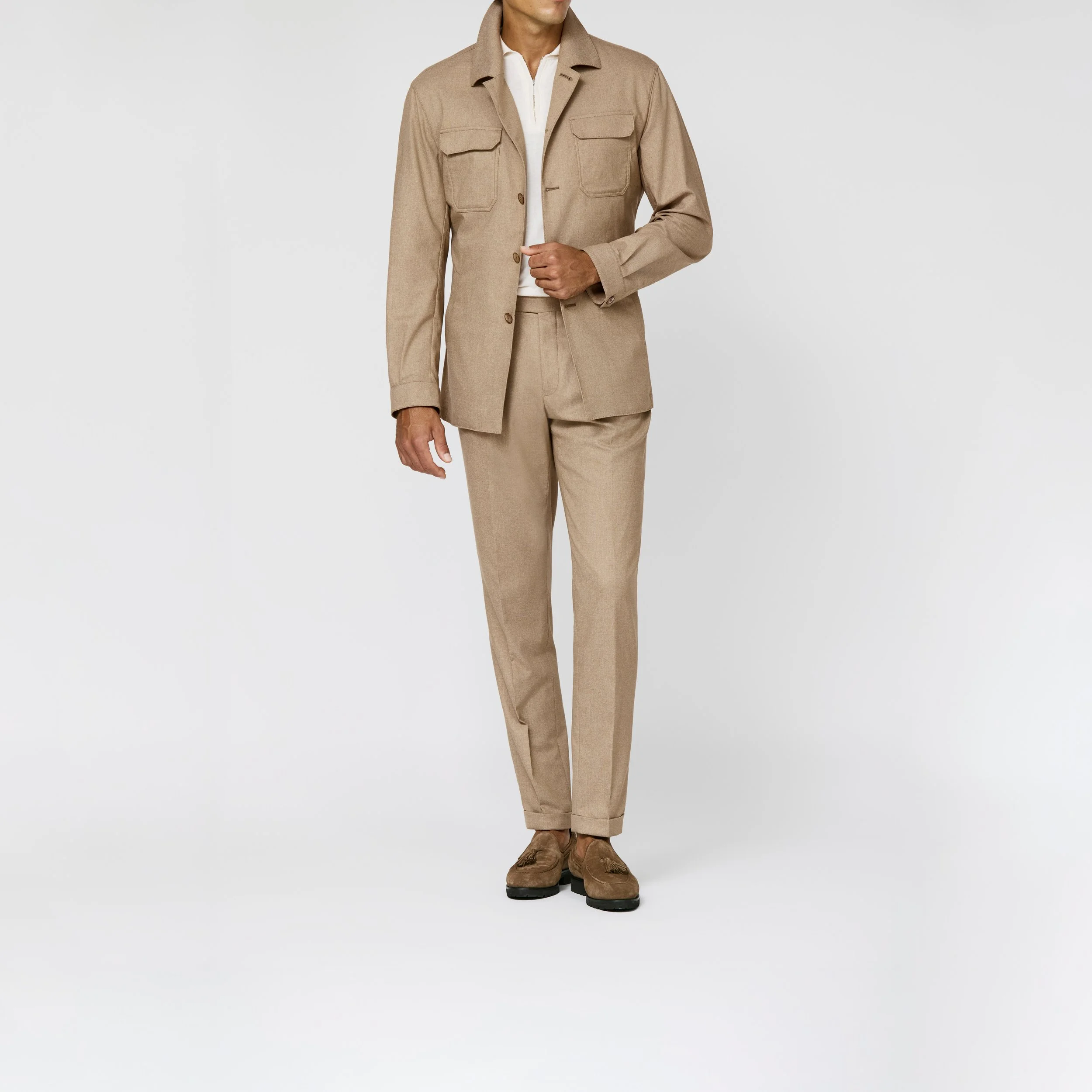 6065 Suit - beige stretch wool blend twill