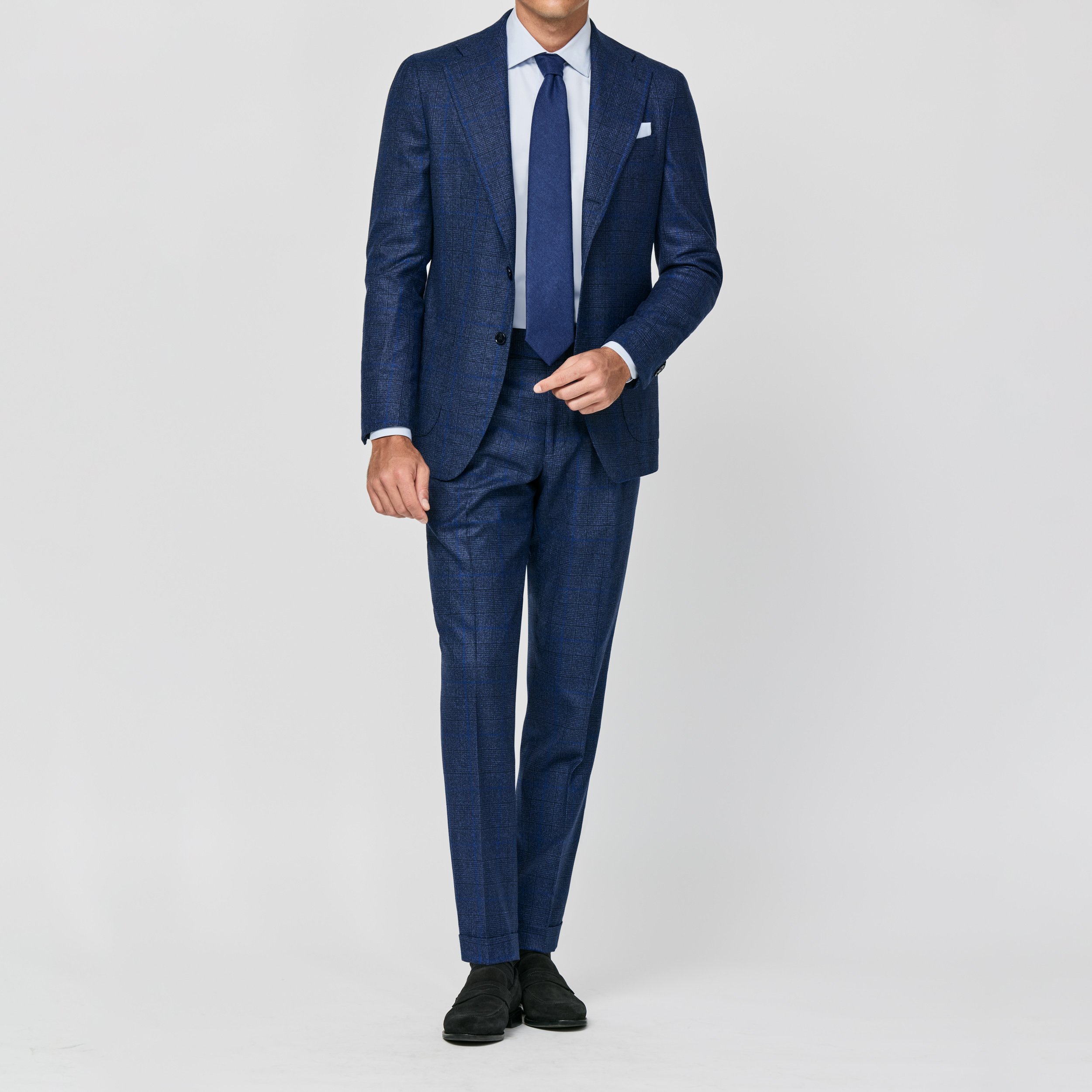 6044 Suit - Royal Blue S120 Natural Stretch Wool Glencheck with Windowpane