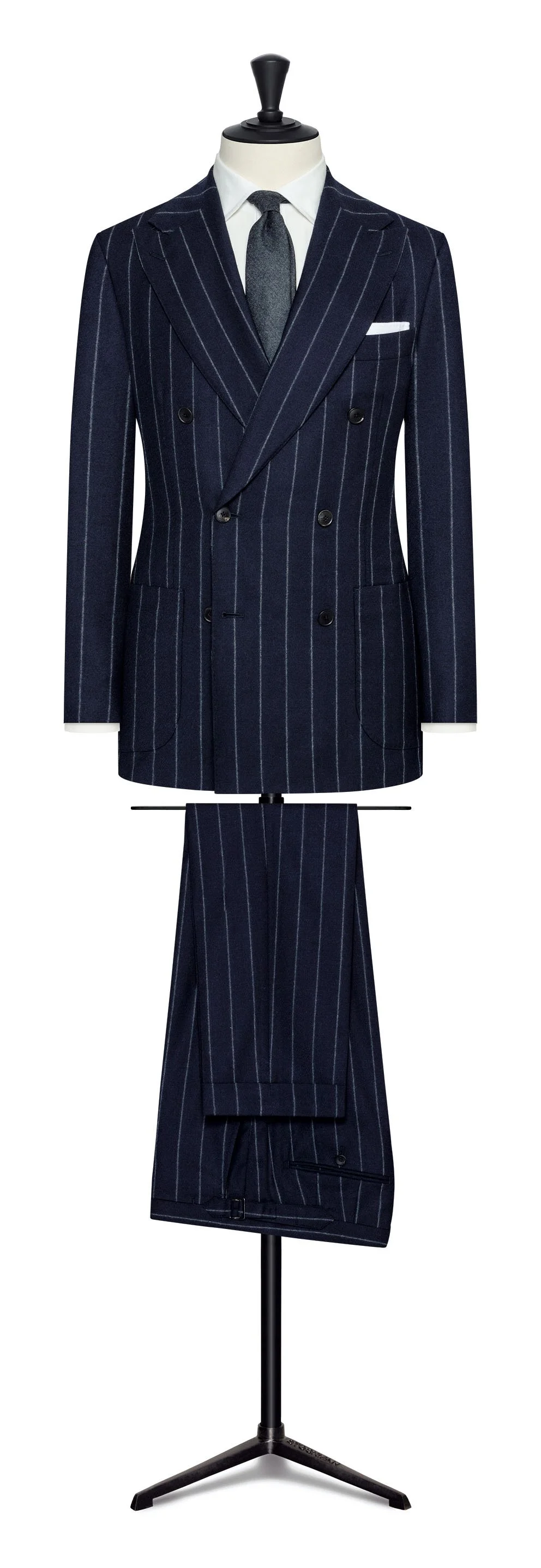 5850 Suit - Midnight Blue Stretch Wool with D.Grey Chalk Stripe