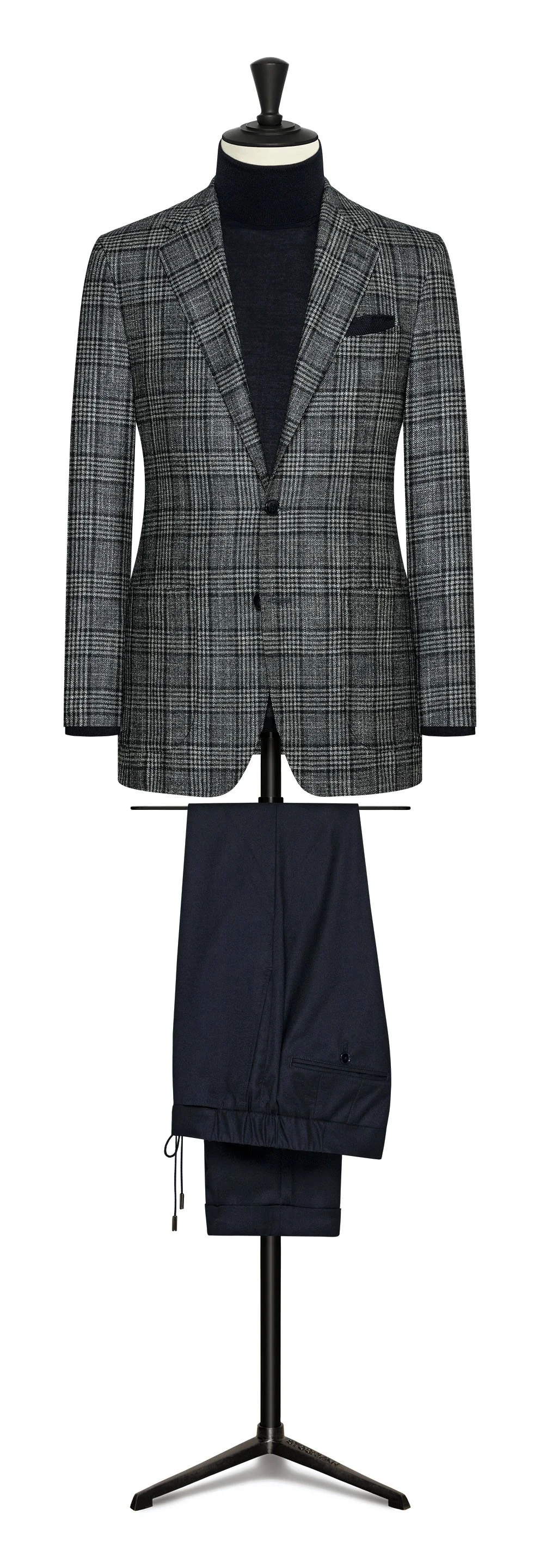 8935 Sport Coat - Anthracite Wool-Silk-Cashmere with Black Glencheck