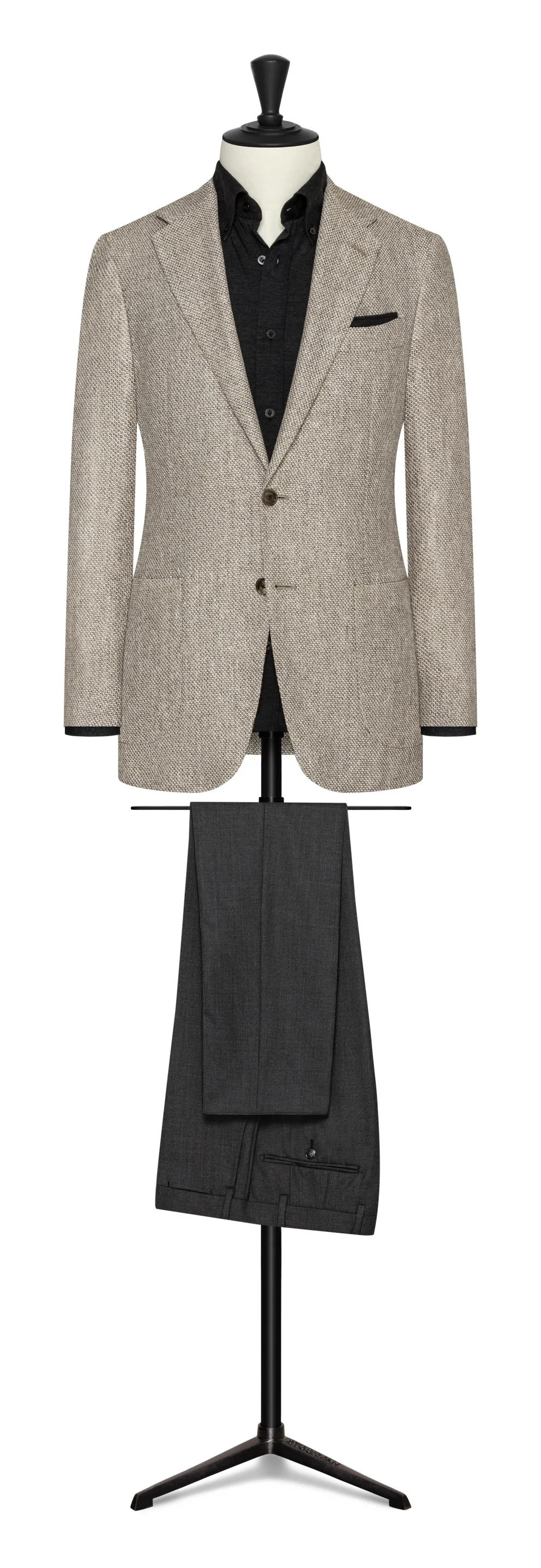 8957 Sport Coat - Taupe-White Line-Silk Blend Giro Inglese
