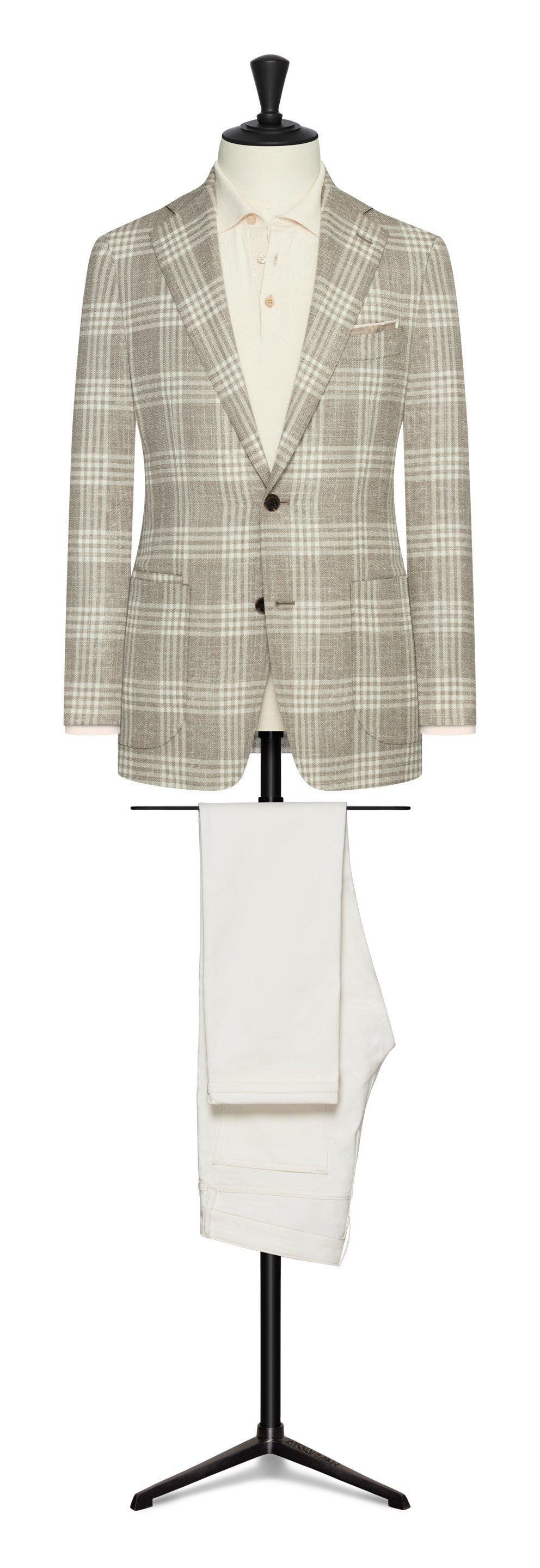 8963 Sport Coat - Ivory Wool-Silk w/ Beige Check