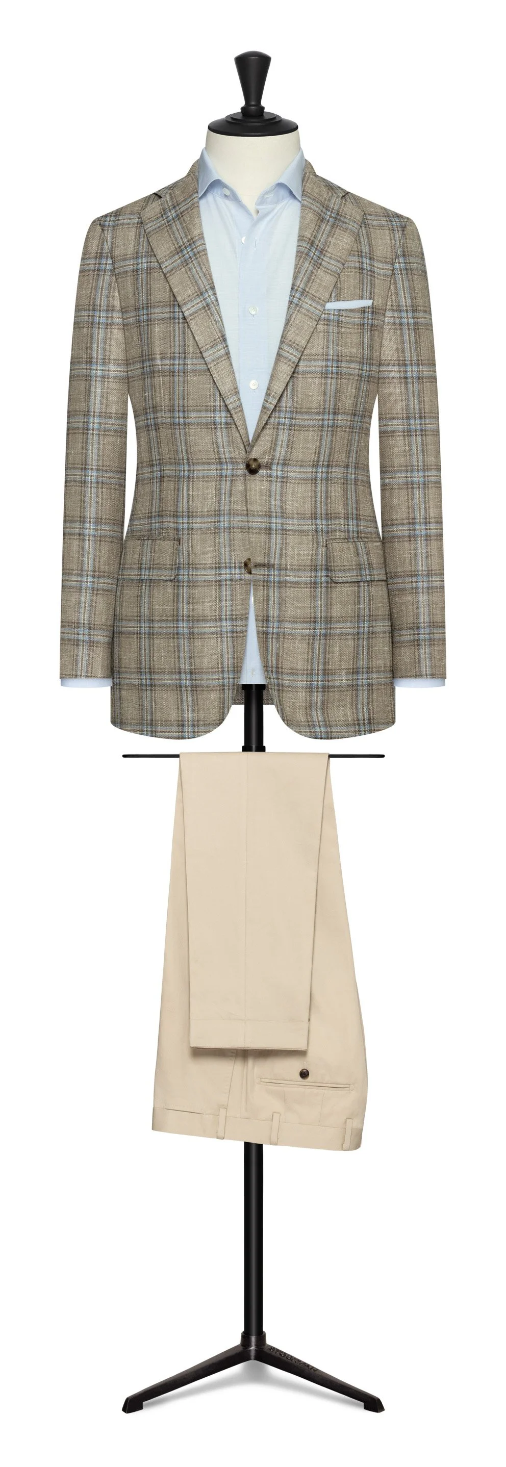 8965 Sport Coat - Taupe Wool-Silk-Line Blend Check w/ L.Blue Overcheck