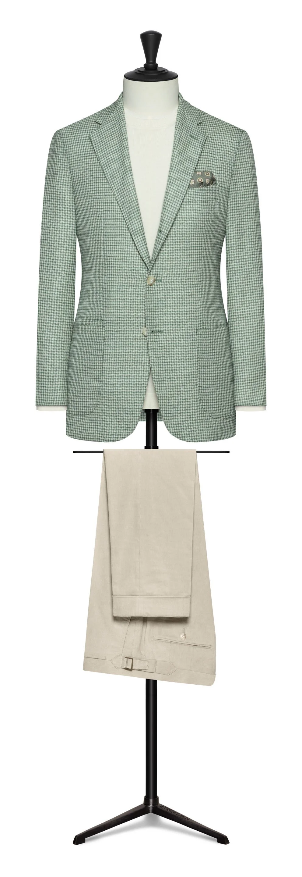 8973 Sport Coat - L.Green-Ivory Wool-Silk-Linen Houndstooth