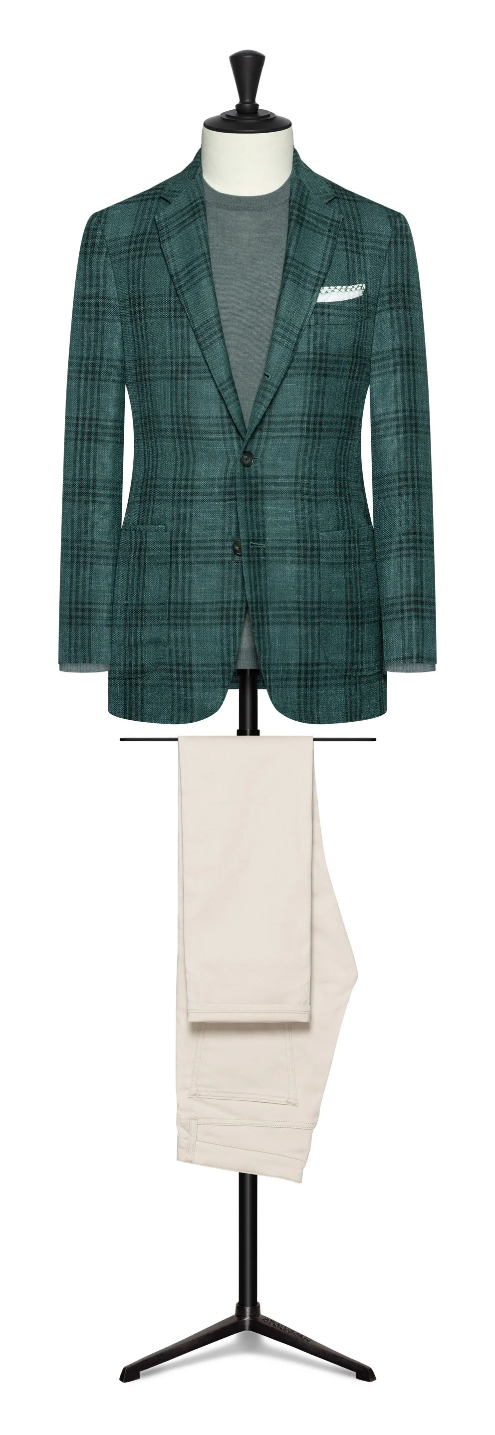 8979 Sport Coat - Bottle Green Wool-Silk-Linen w/ D.Green Overcheck