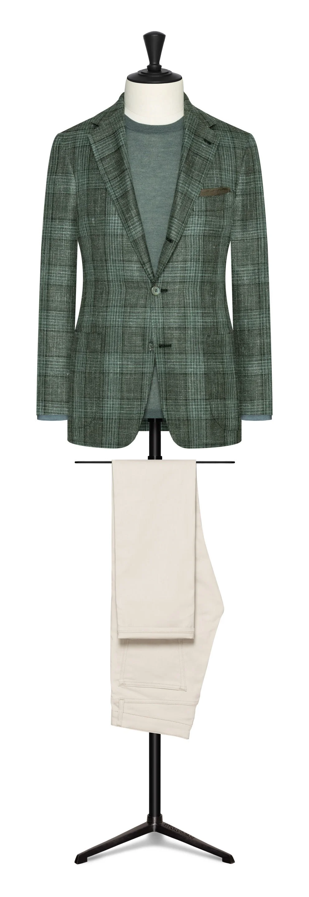 8981 Sport Coat - Sage Green Wool-Silk-Linen Check w/ Tonal Overcheck