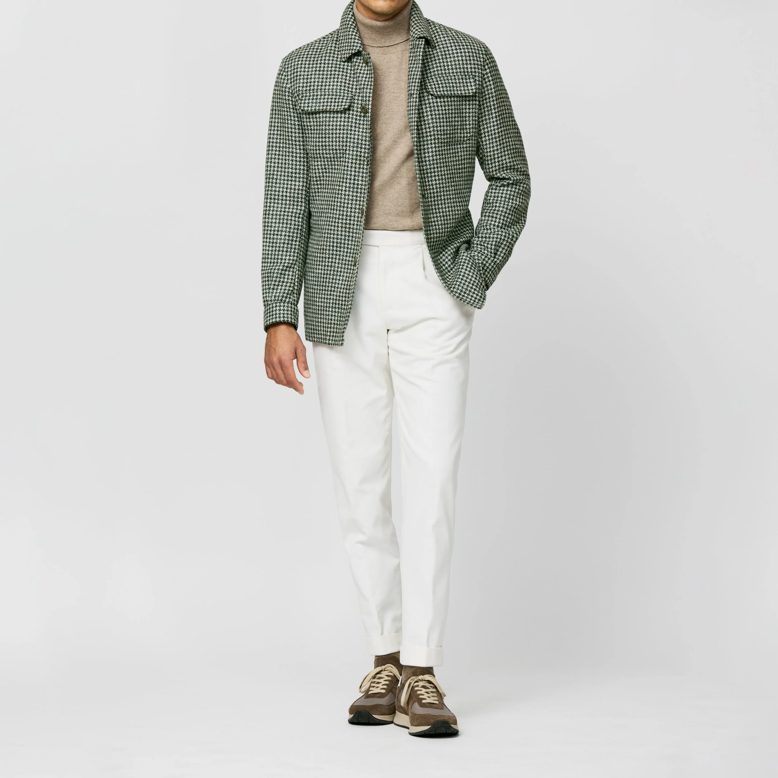 9150 Sport Coat - Jade Green-Bone Wool-Alpaca-Linen-Blend Houndstooth