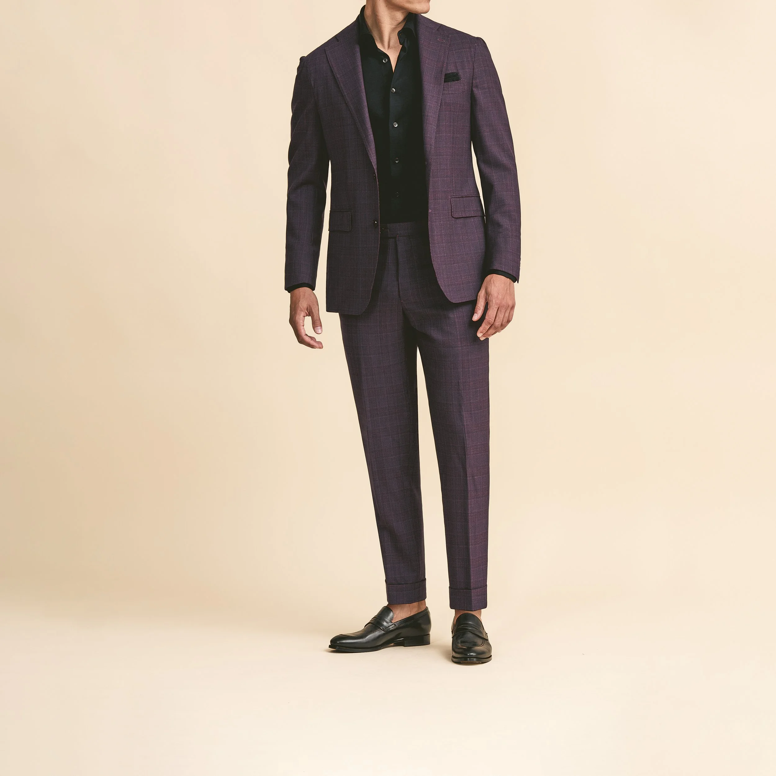 5984 Suit - Aubergine-Black Stretch Wool Glencheck