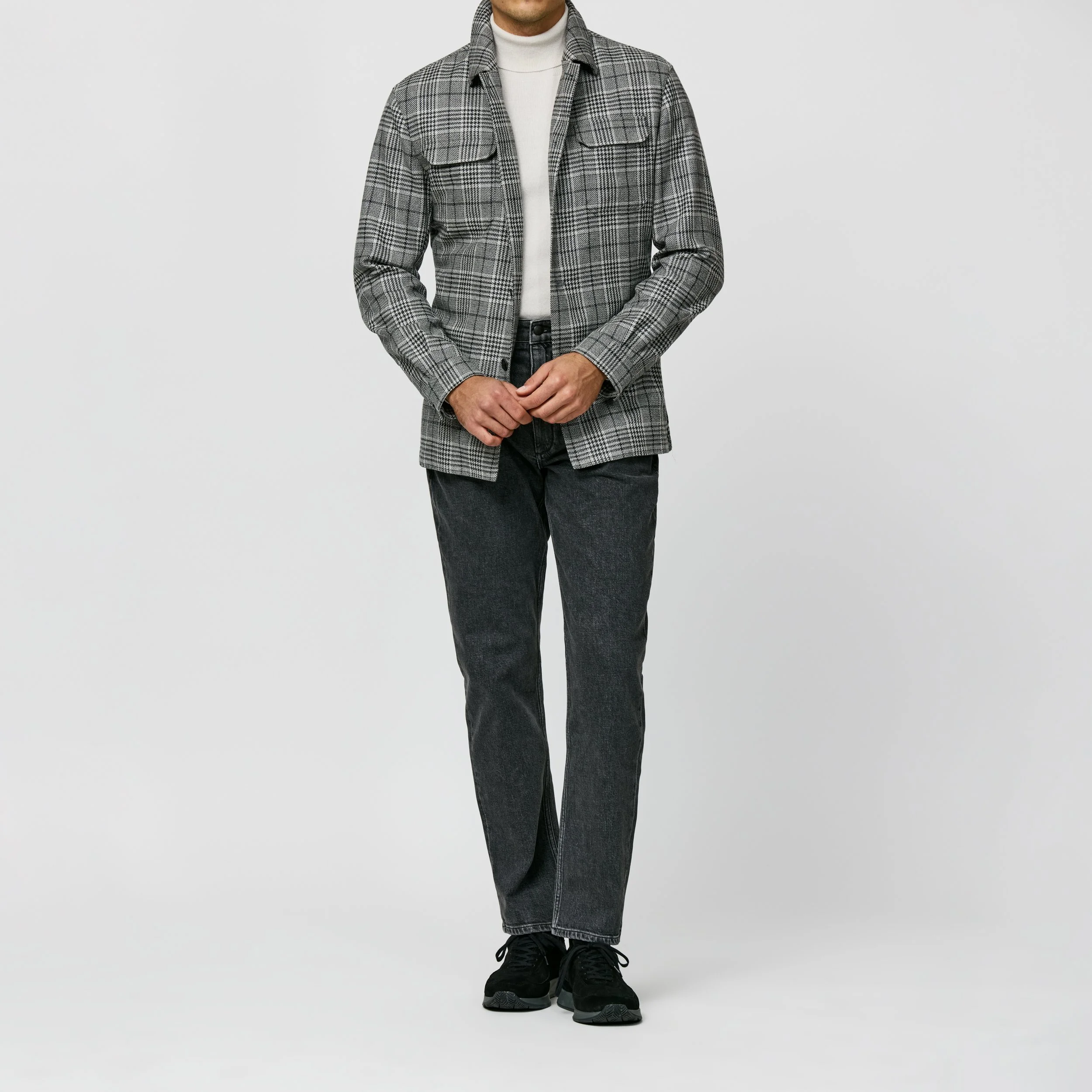 9174 Sport Coat - Black-White Wool-Silk Glencheck