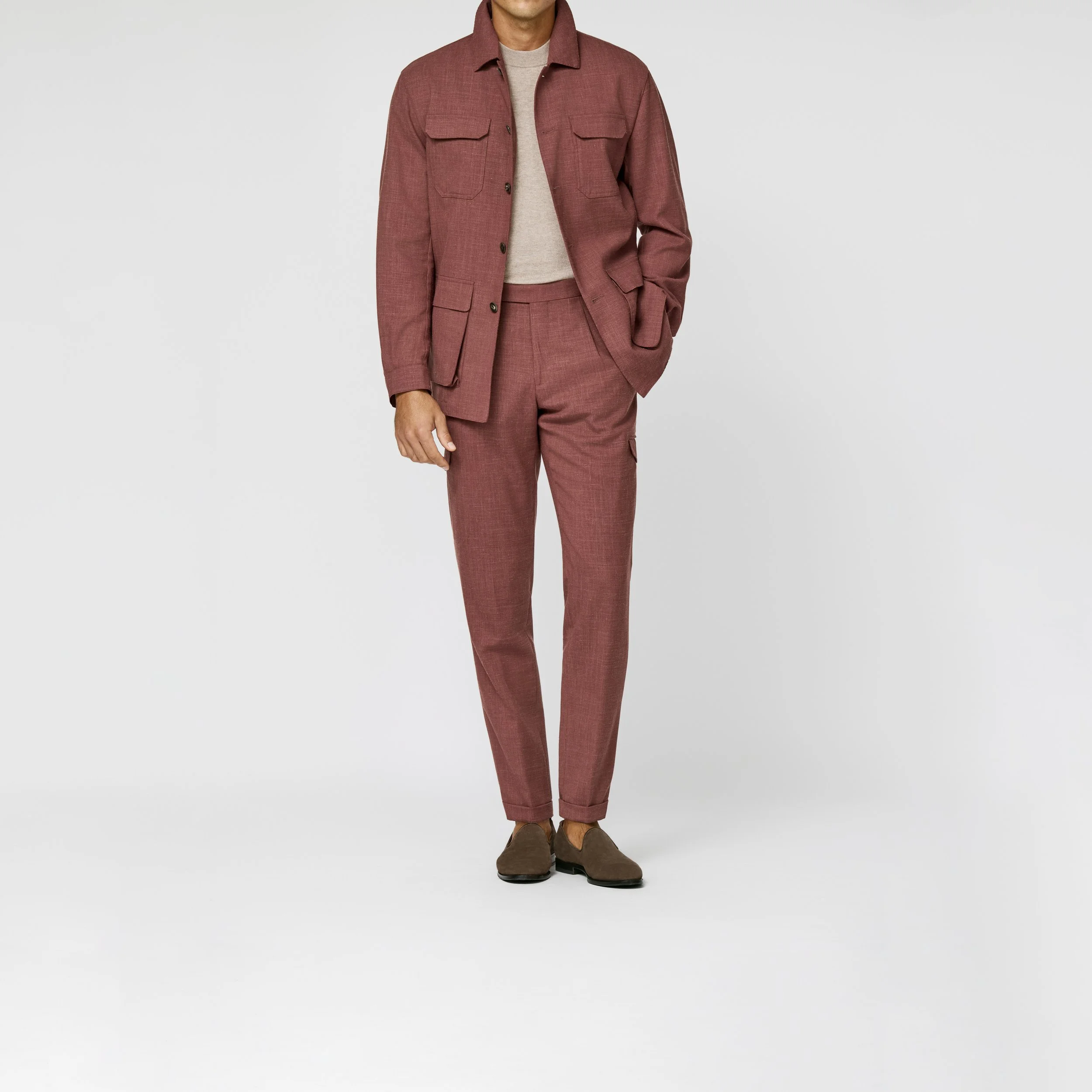 6074 Suit - red stretch wool-linen blend tropical