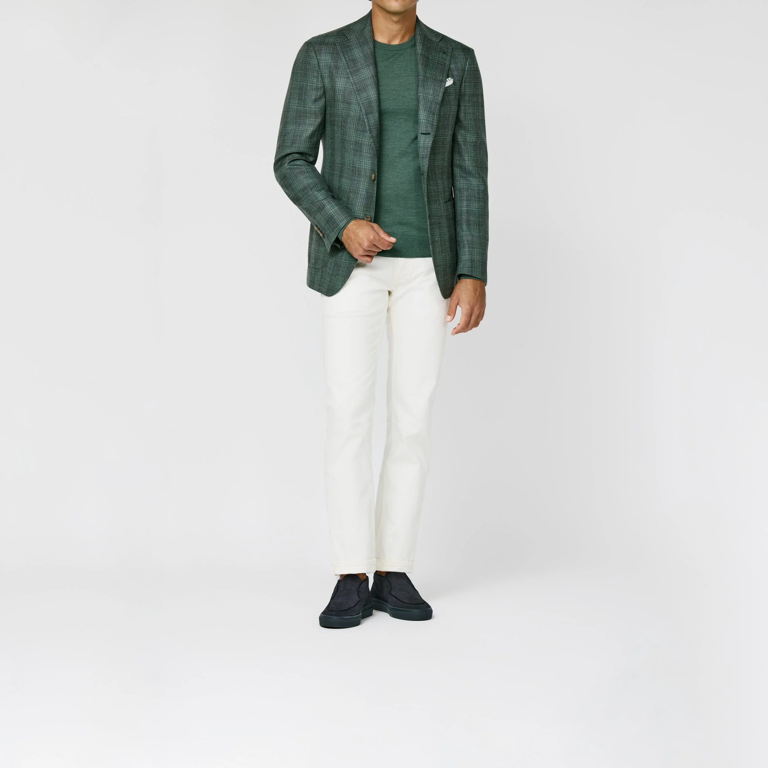 9195 Sport Coat - mixed green wool-silk-linen glencheck