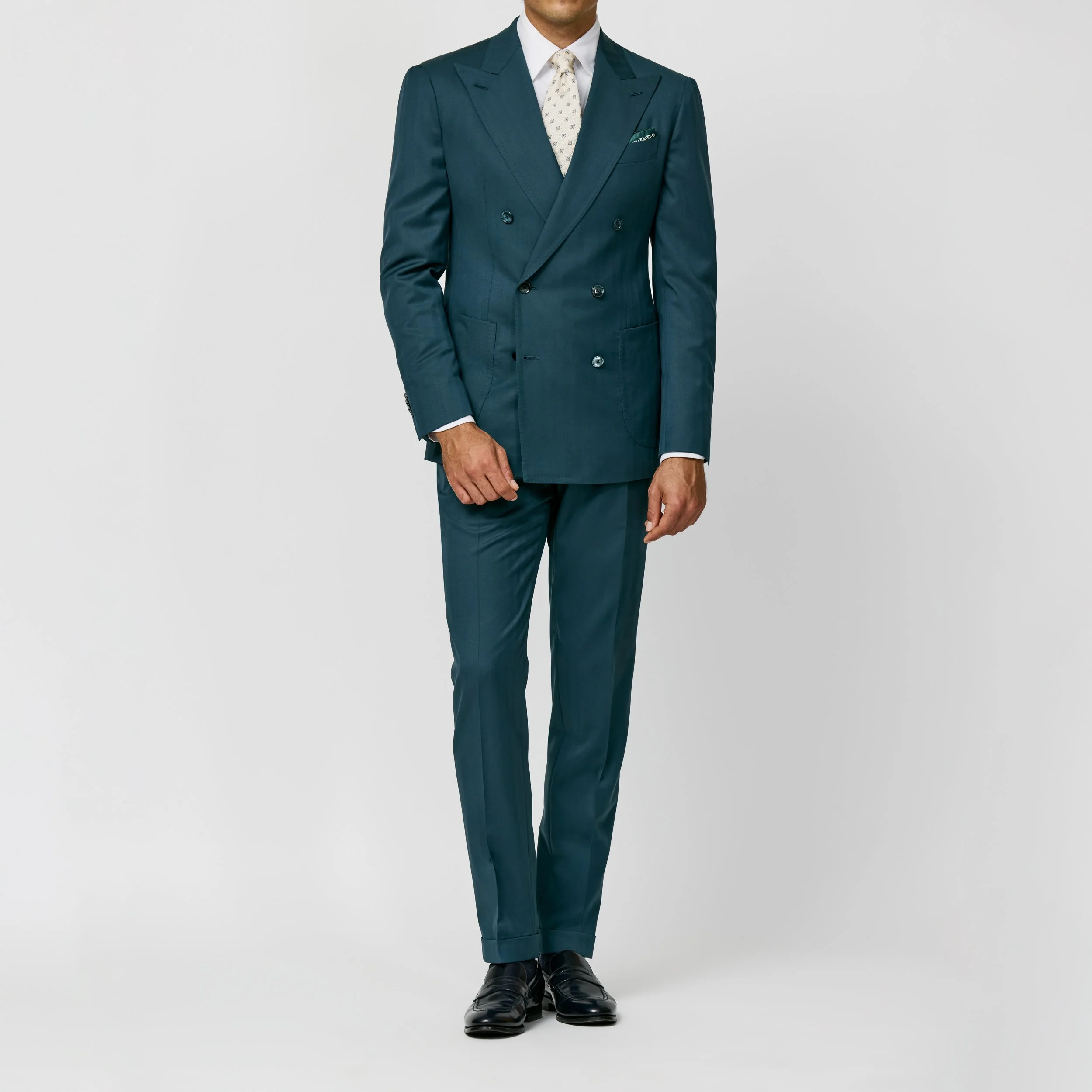 6039 Suit - Petrol S130 Natural Bi-Stretch Wool Solaro Herringbone