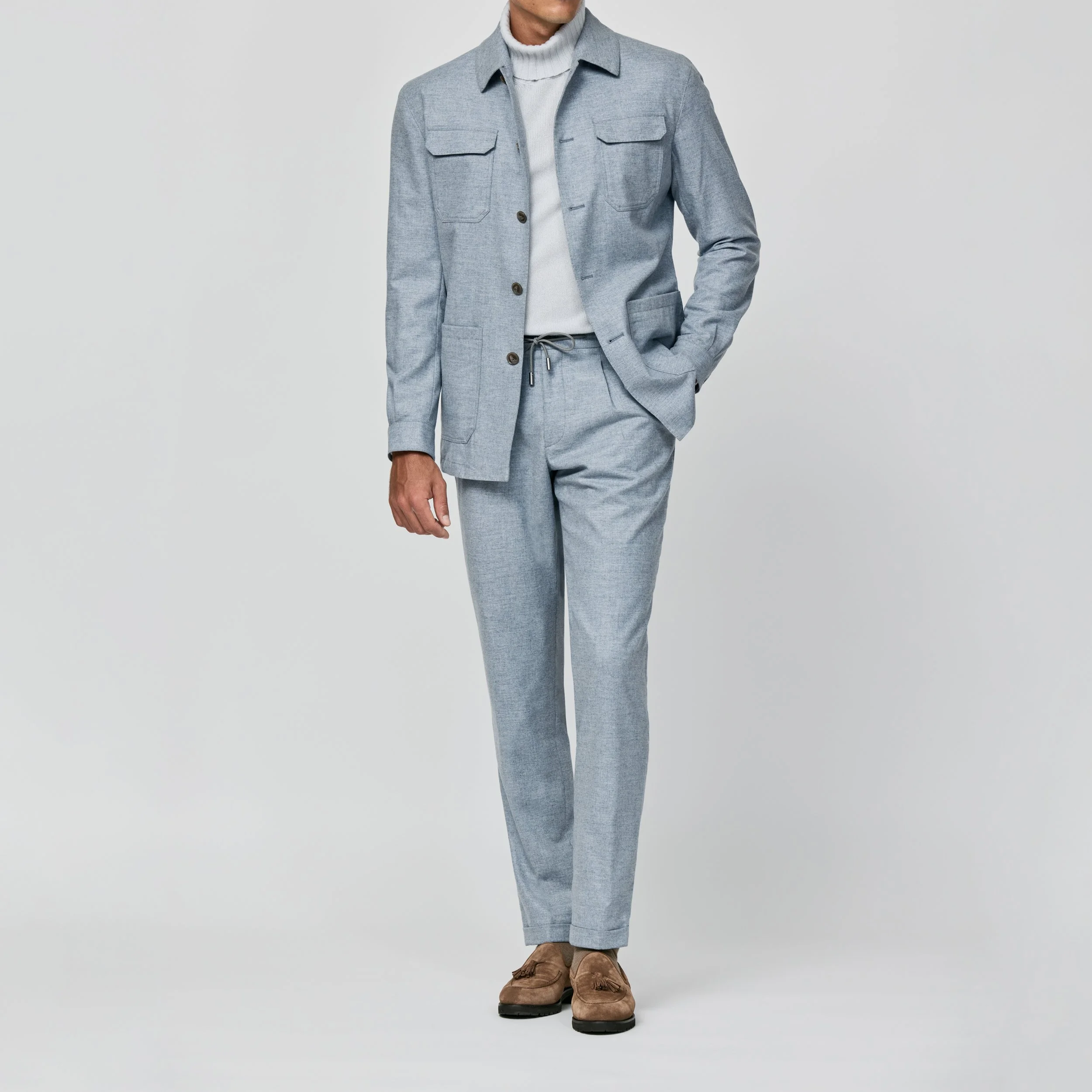 6040 Suit - Ice Blue-Grey Wool-Cashmere Plain Weave