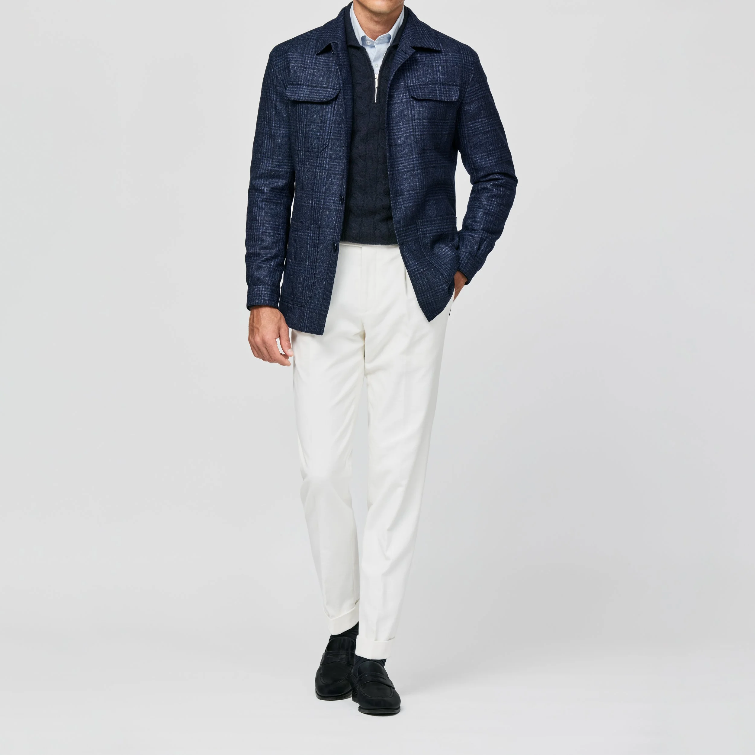 9167 Sport Coat - D.Blue Wool-Silk-Cashmere with Midnight Blue Glencheck