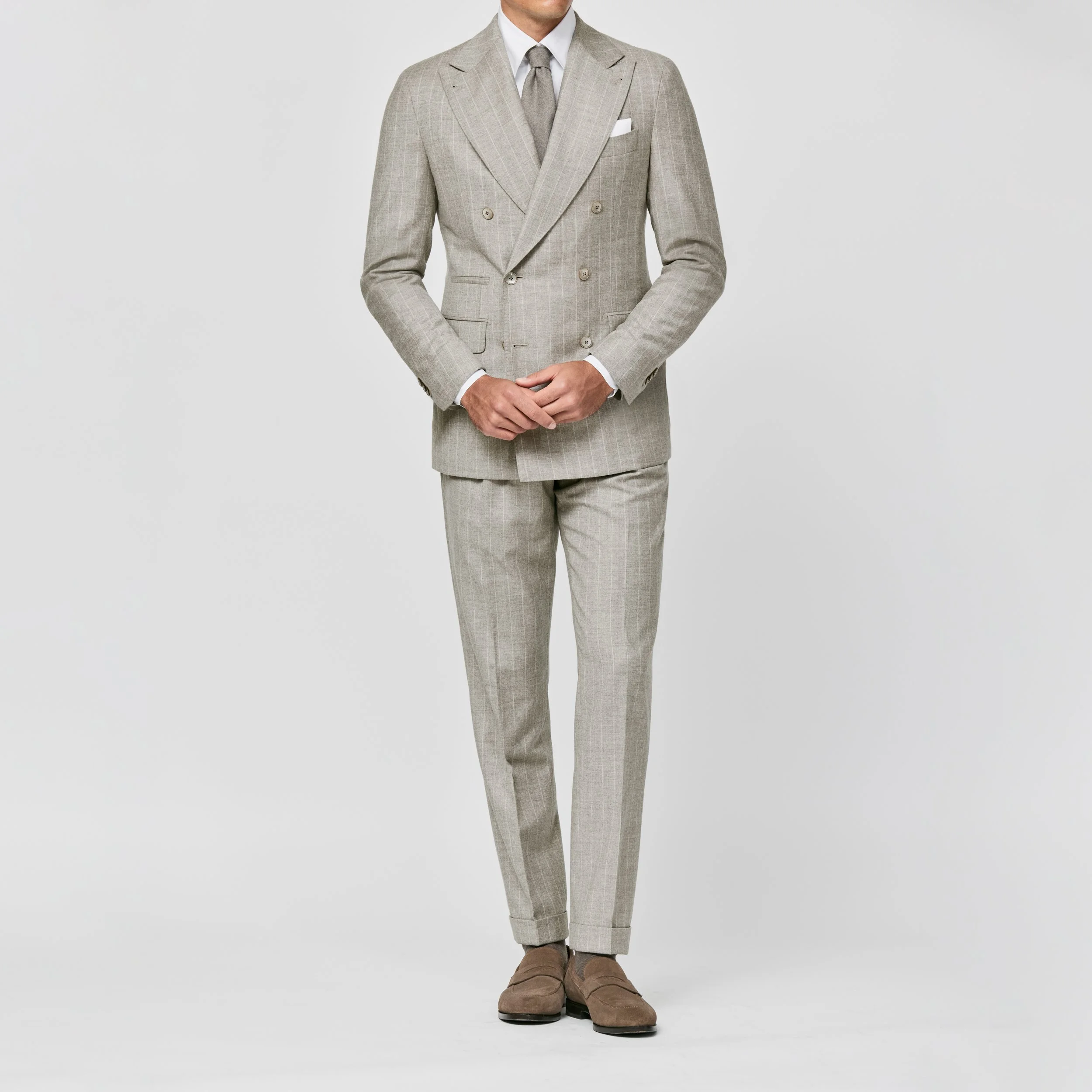 6014 Suit - Taupe Wool-Cashmere with Chalk Stripe