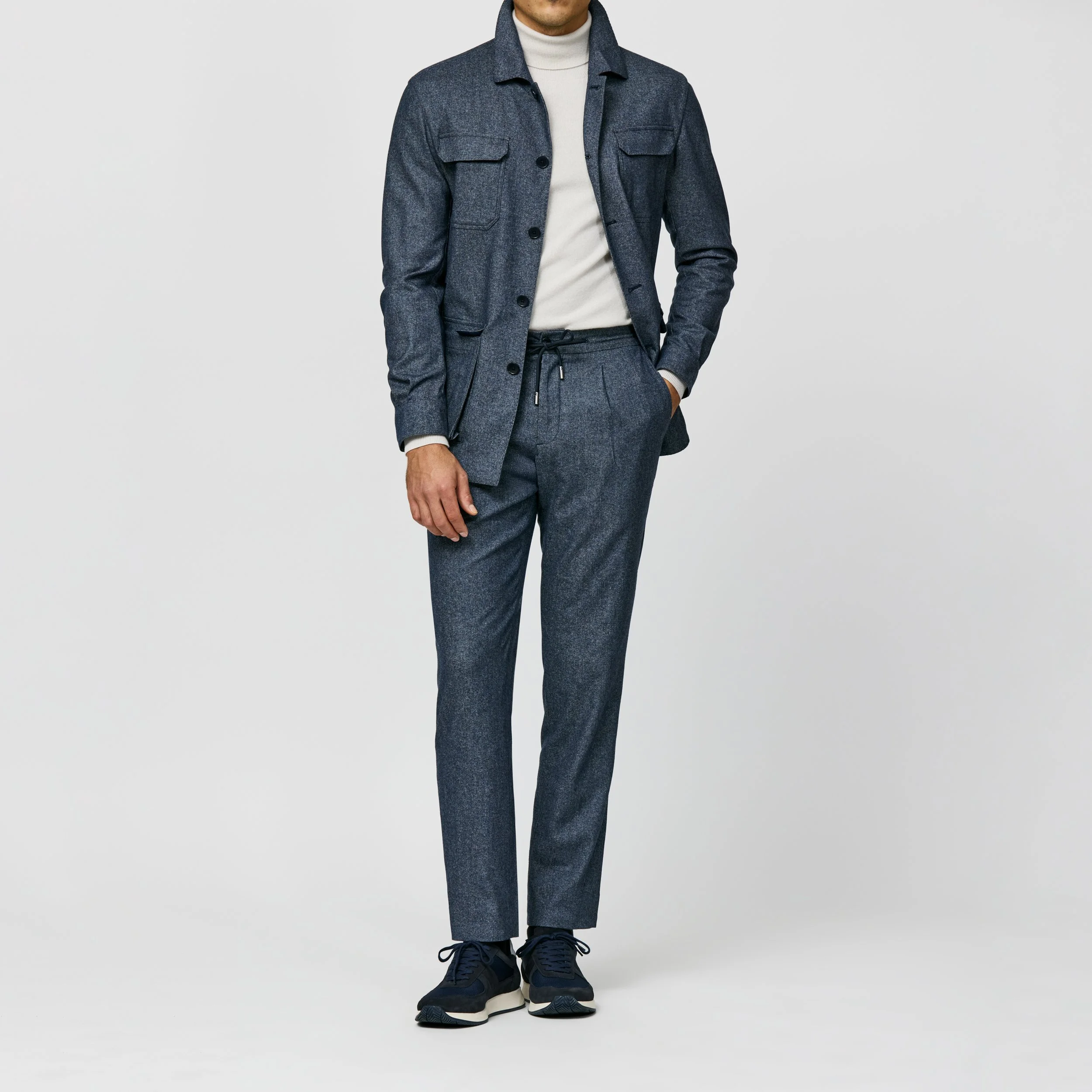 6046 Suit - Denim Blue Stretch Wool-Cotton-Cashmere Flannel