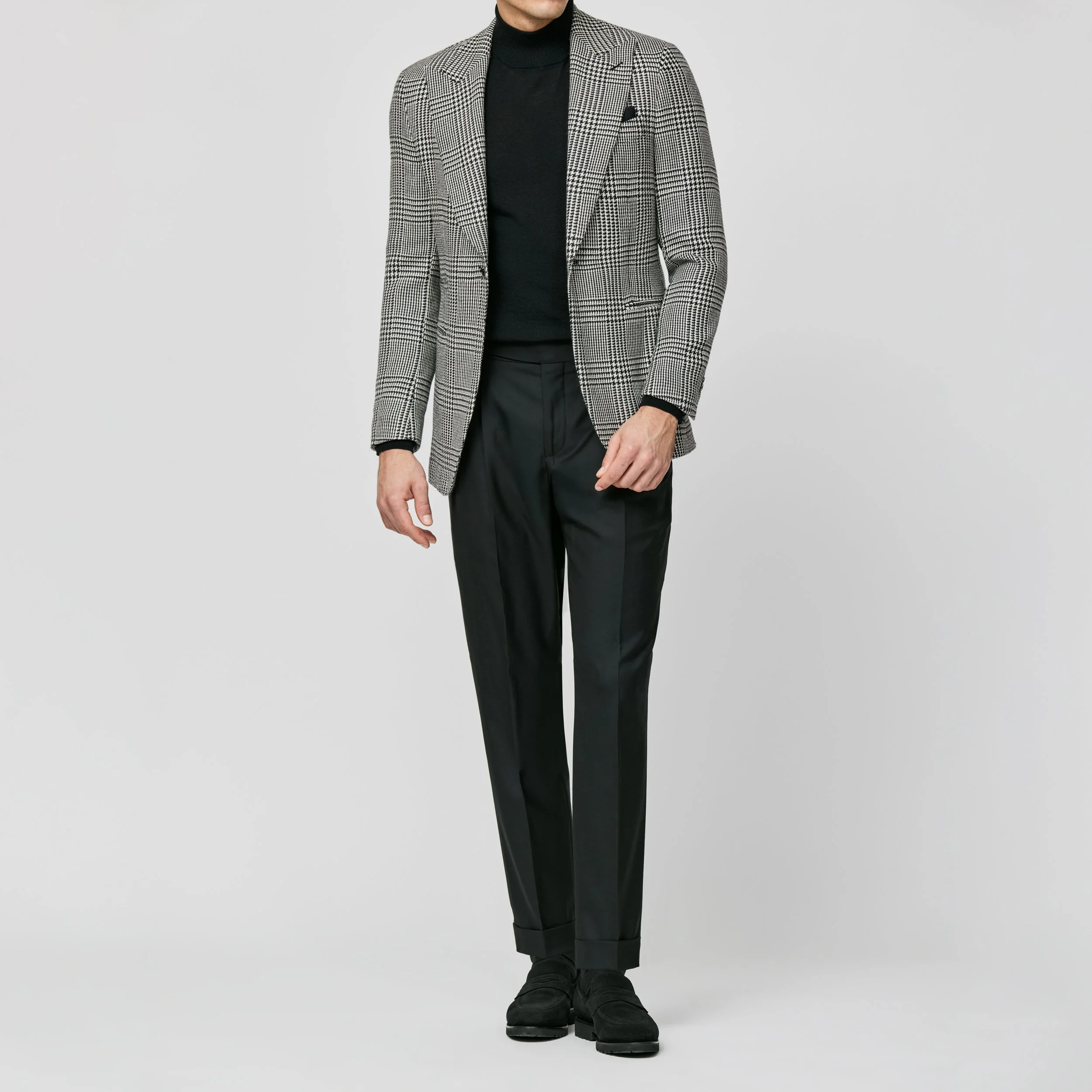 9175 Sport Coat - Black-White Wool-Alpaca-Silk Glencheck