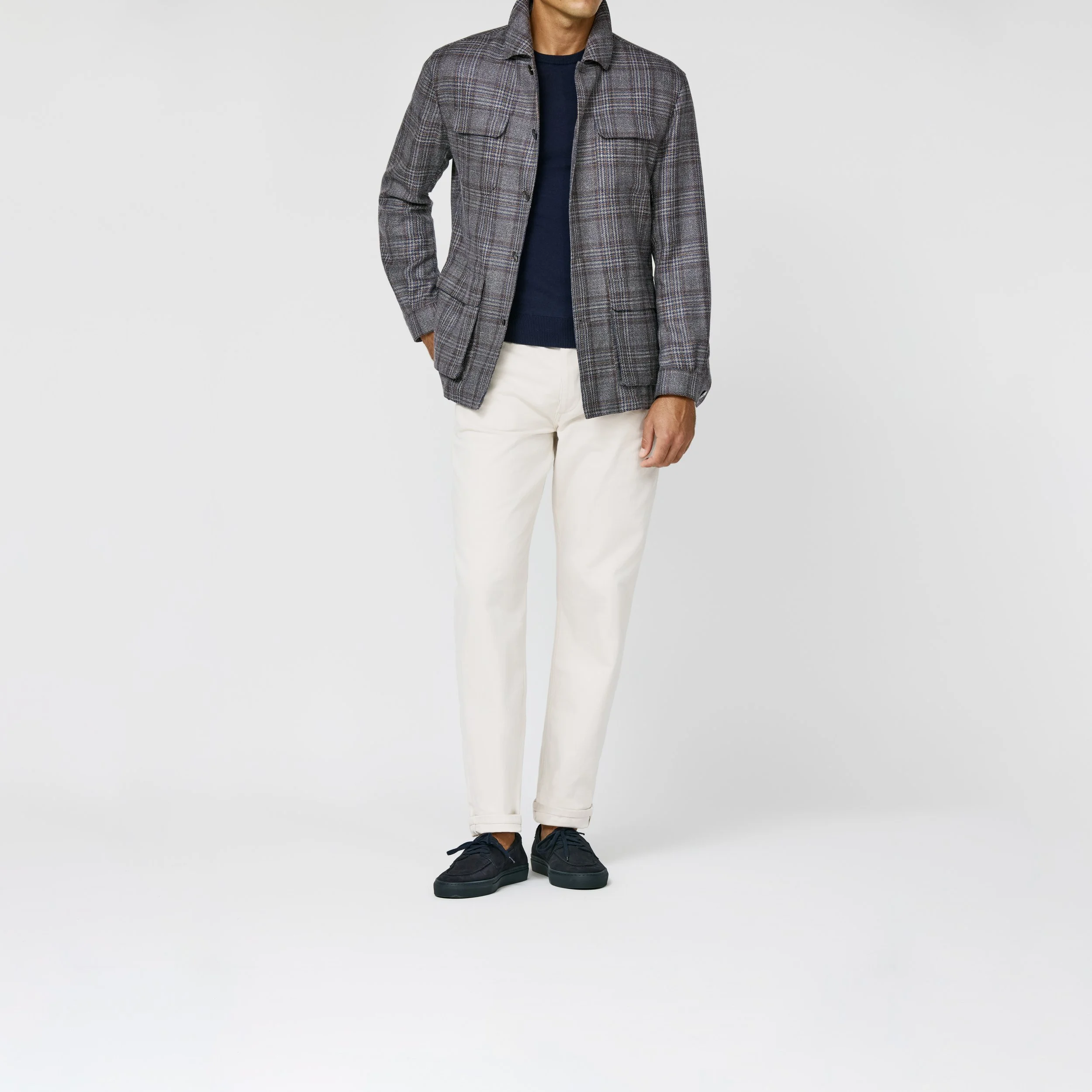 9184 Sport Coat - (LP - SU) taupe-oatmeal wool-silk-linen sharkskin with copper-cobalt glencheck