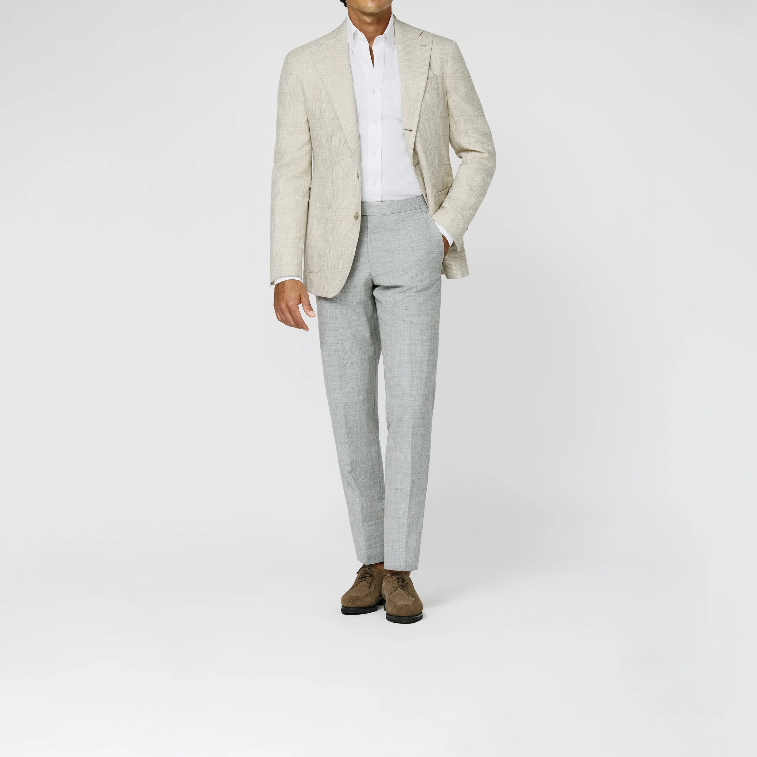 9179 Sport Coat - ivory-cream wool-silk-linen glencheck